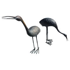 Pair of Mid-Century Cast Bronze Garden Egrets or Cranes