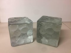 Pair of Midcentury Cast Glass Bookends or Paperweights by Joel Myers for Blenko