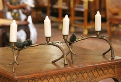 Pair of Mid-Century Cast Iron Bird Branch Two-Light Candelabras