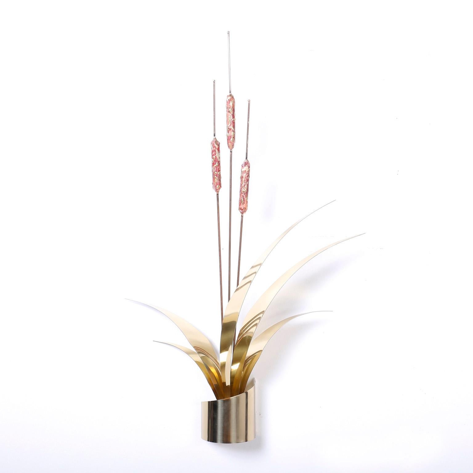 Mid-Century Modern Pair of Midcentury Cattail Wall Sculptures For Sale