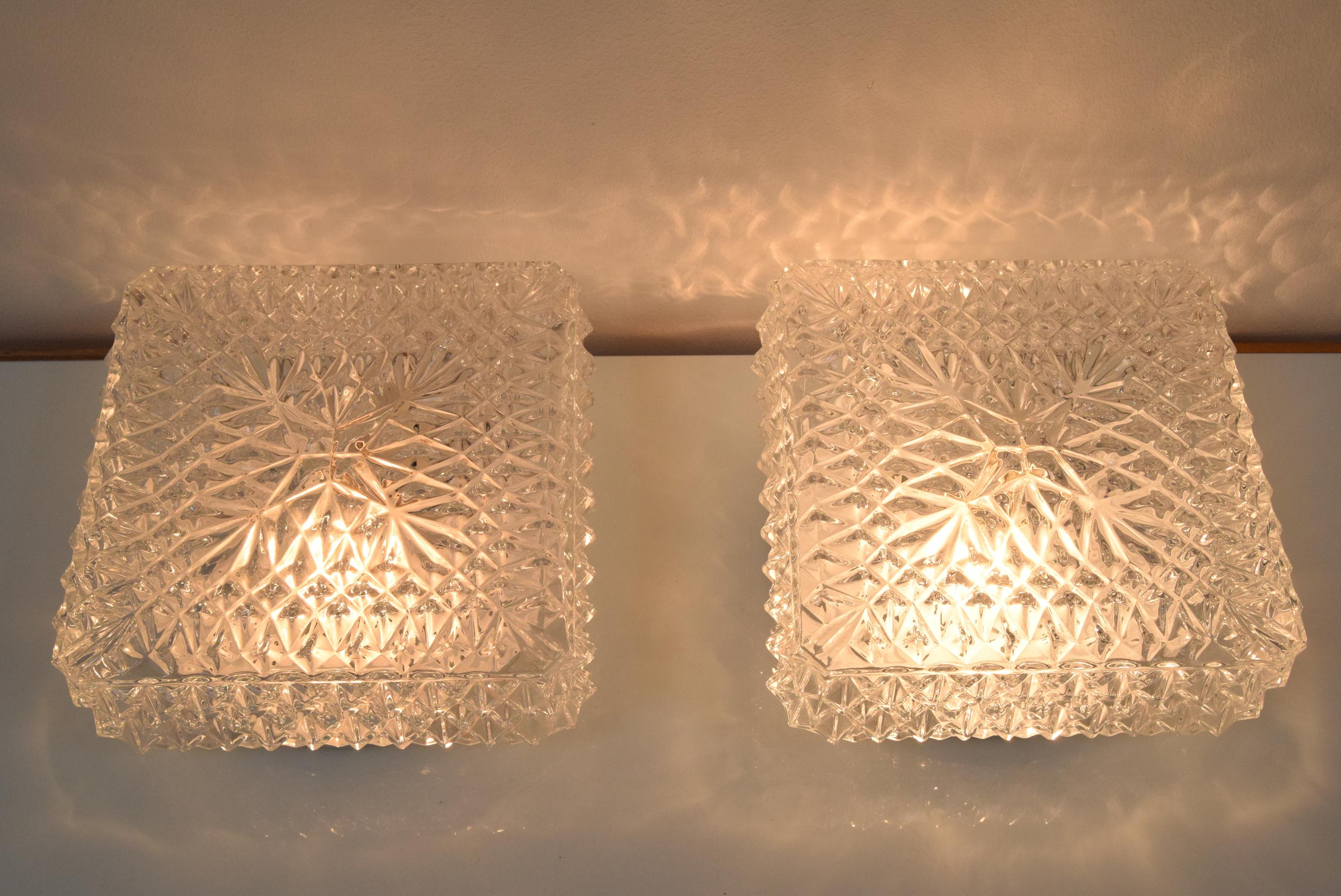 Pair of Mid-Century Ceiling or Wall Lightings, 1970's In Good Condition In Praha, CZ