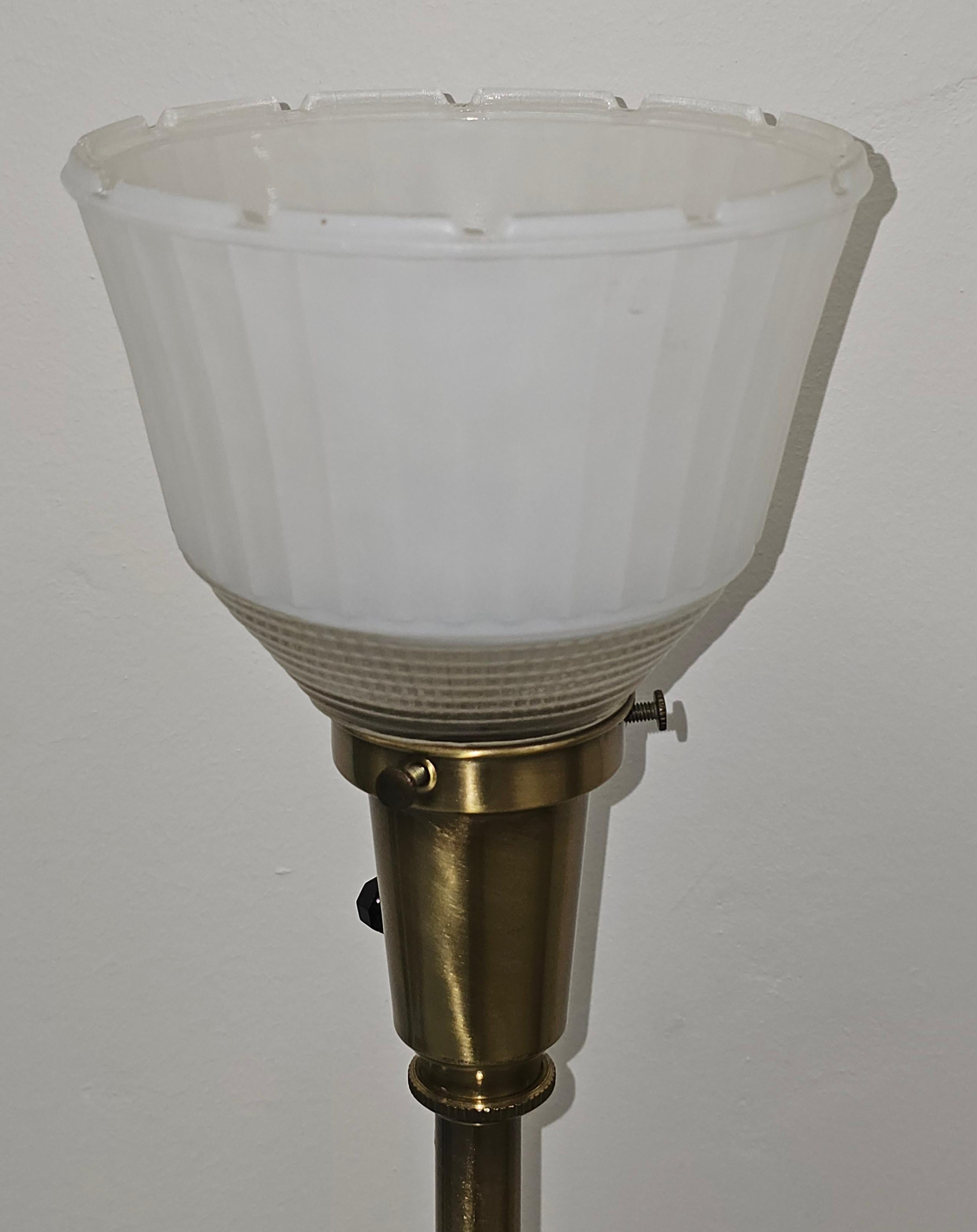 American Pair of Mid-Century Ceramic and Brass Torchere Table Lamps For Sale