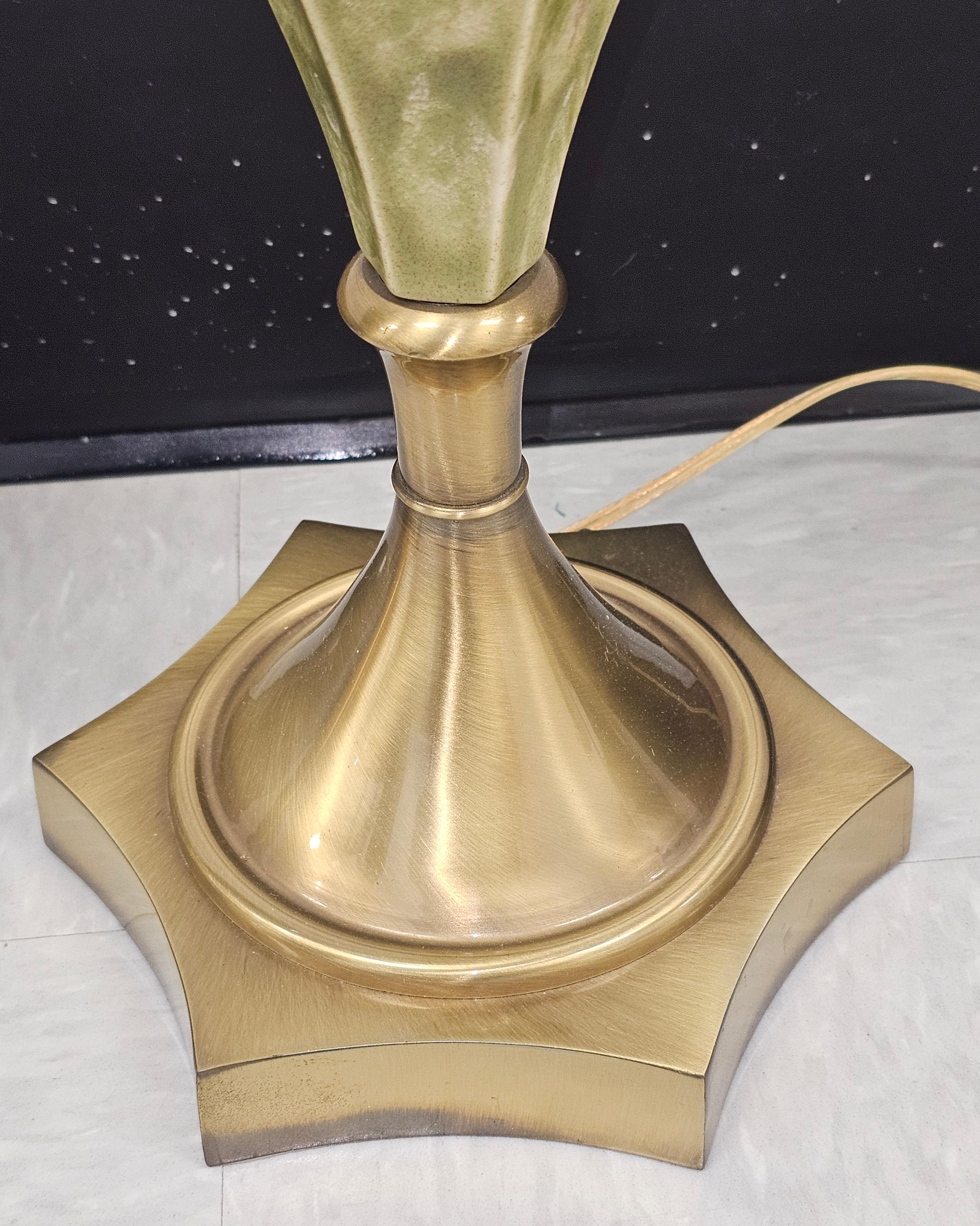 Pair of Mid-Century Ceramic and Brass Torchere Table Lamps In Good Condition For Sale In Germantown, MD
