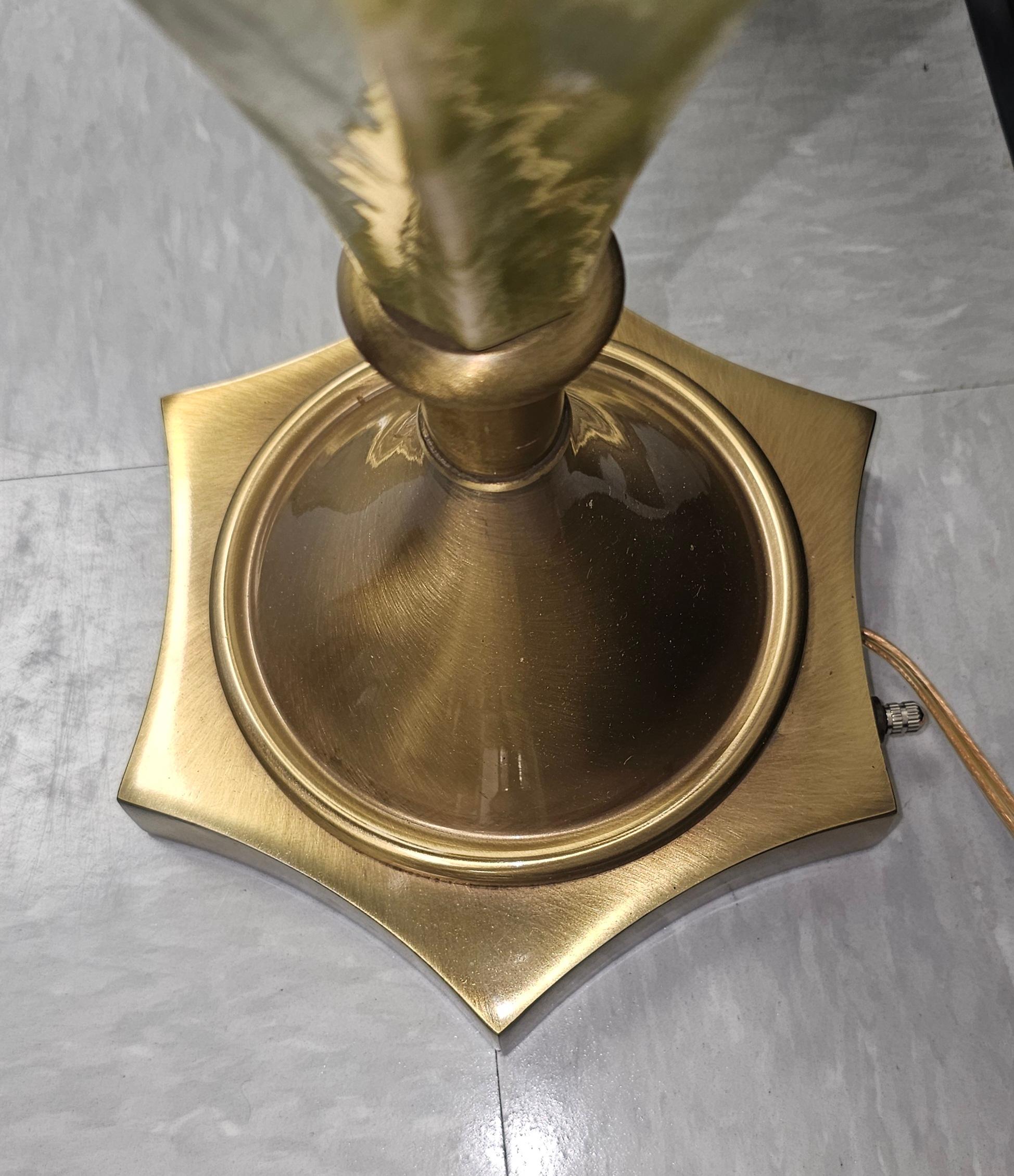 Pair of Mid-Century Ceramic and Brass Torchere Table Lamps For Sale 1