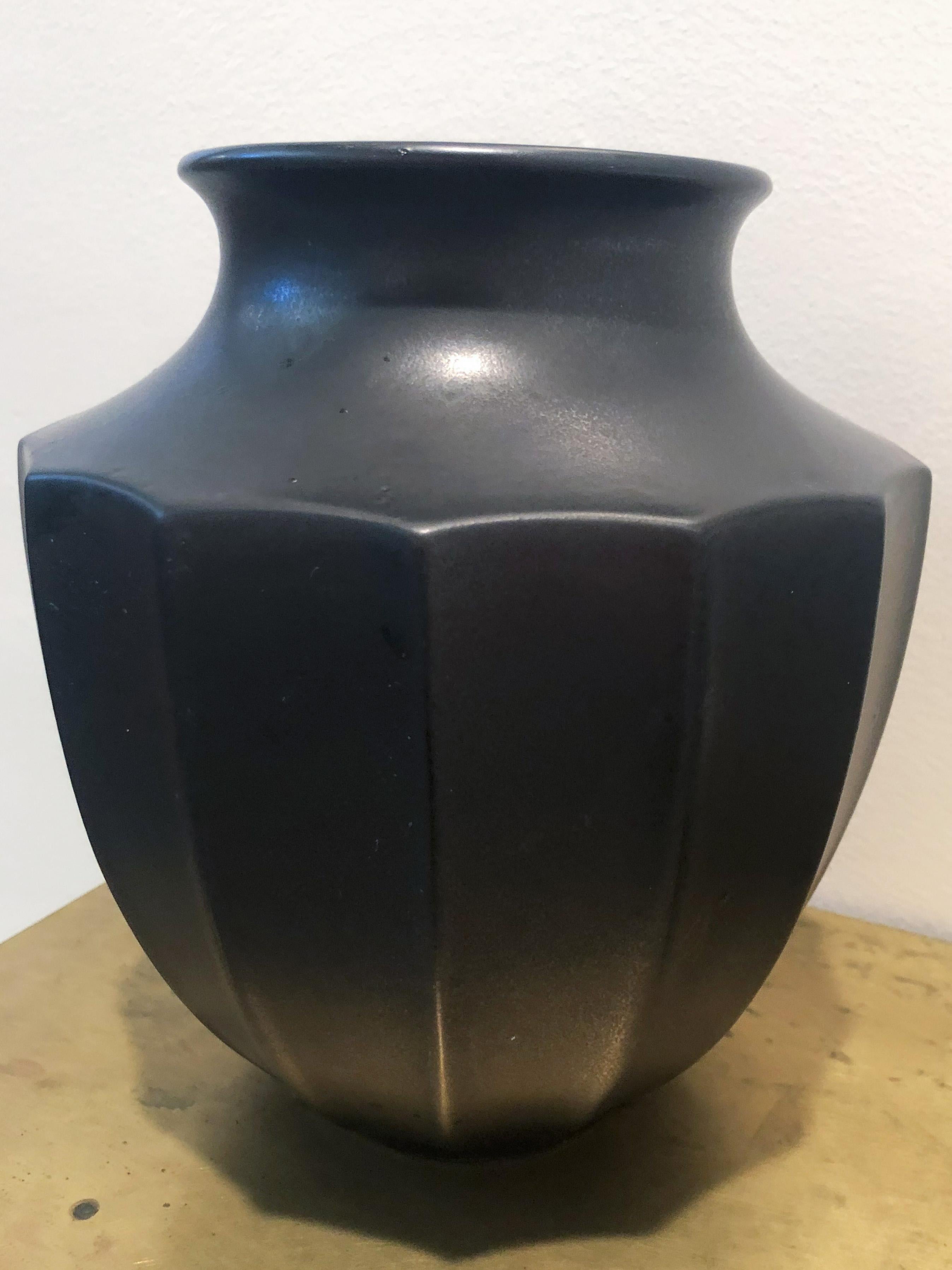 Pair of Midcentury Ceramic Black and White Vessels For Sale 5