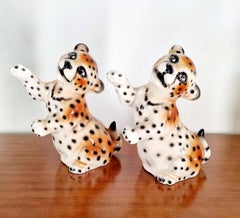 Pair of Mid Century Ceramic Cheetah Cubs, Italy 80s