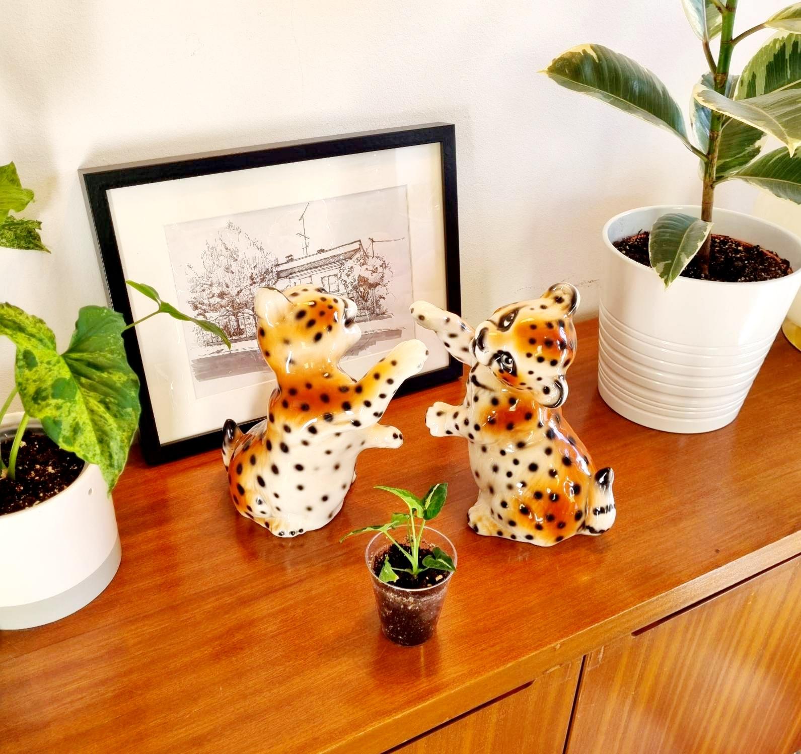 Pair of Mid Century Ceramic Cheetah Cubs, Italy 80s In Excellent Condition For Sale In Lucija, SI