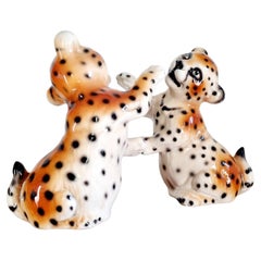 Pair of Mid Century Ceramic Cheetah Cubs, Italy 80s