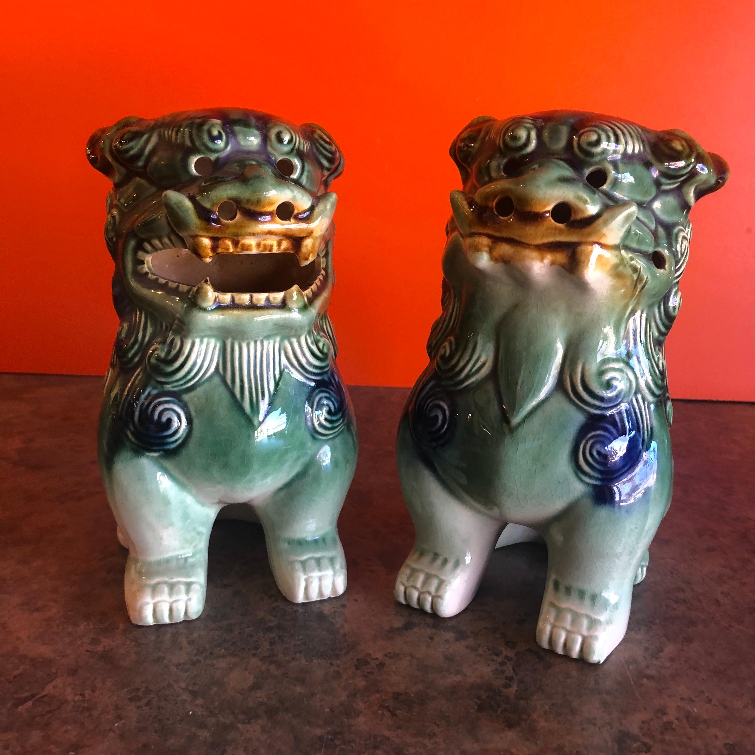 20th Century Pair of Midcentury Ceramic Foo Dogs / Bookends