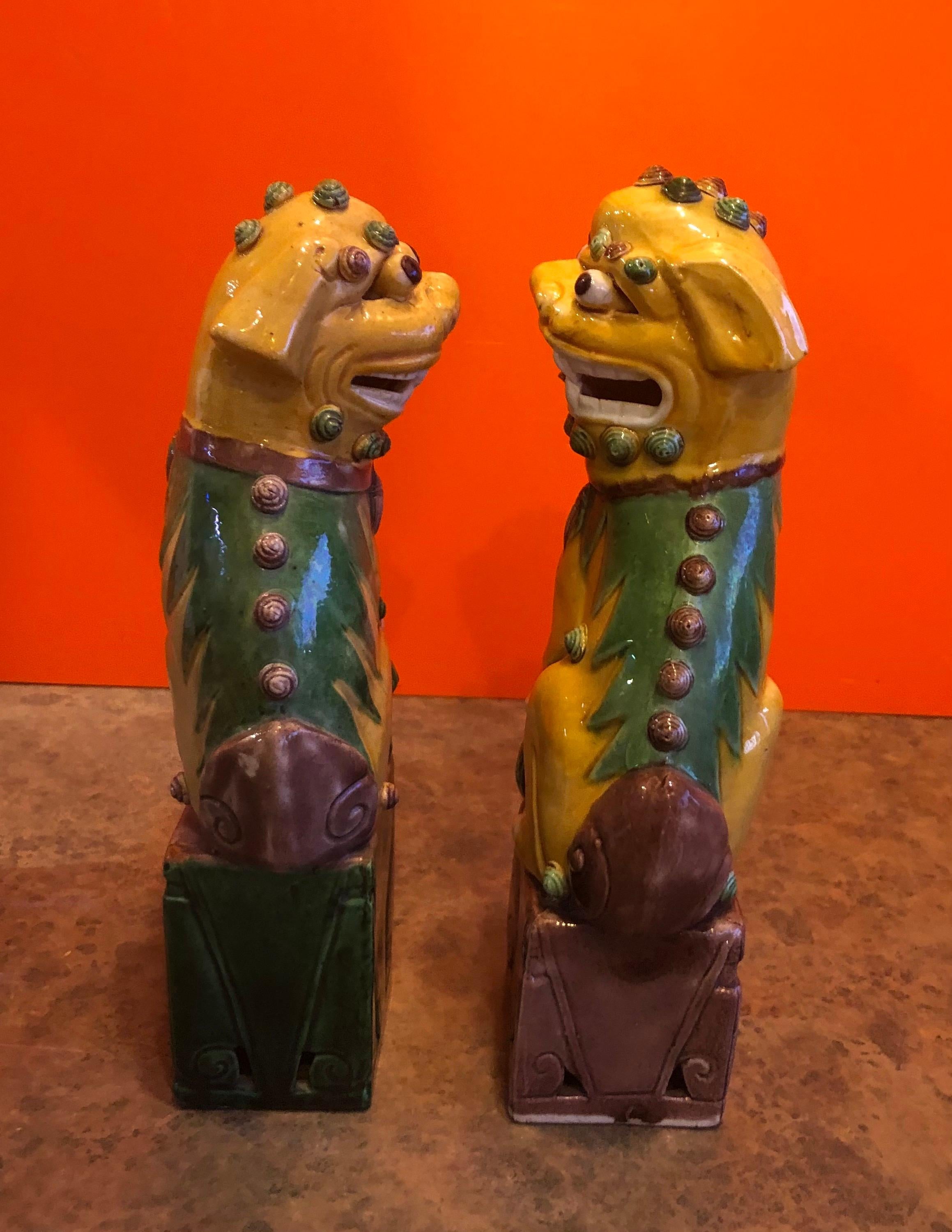 Hand-Crafted Pair of Midcentury Ceramic Foo Dogs or Bookends
