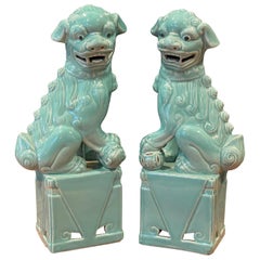 Retro Pair of Midcentury Ceramic Foo Dogs / Bookends