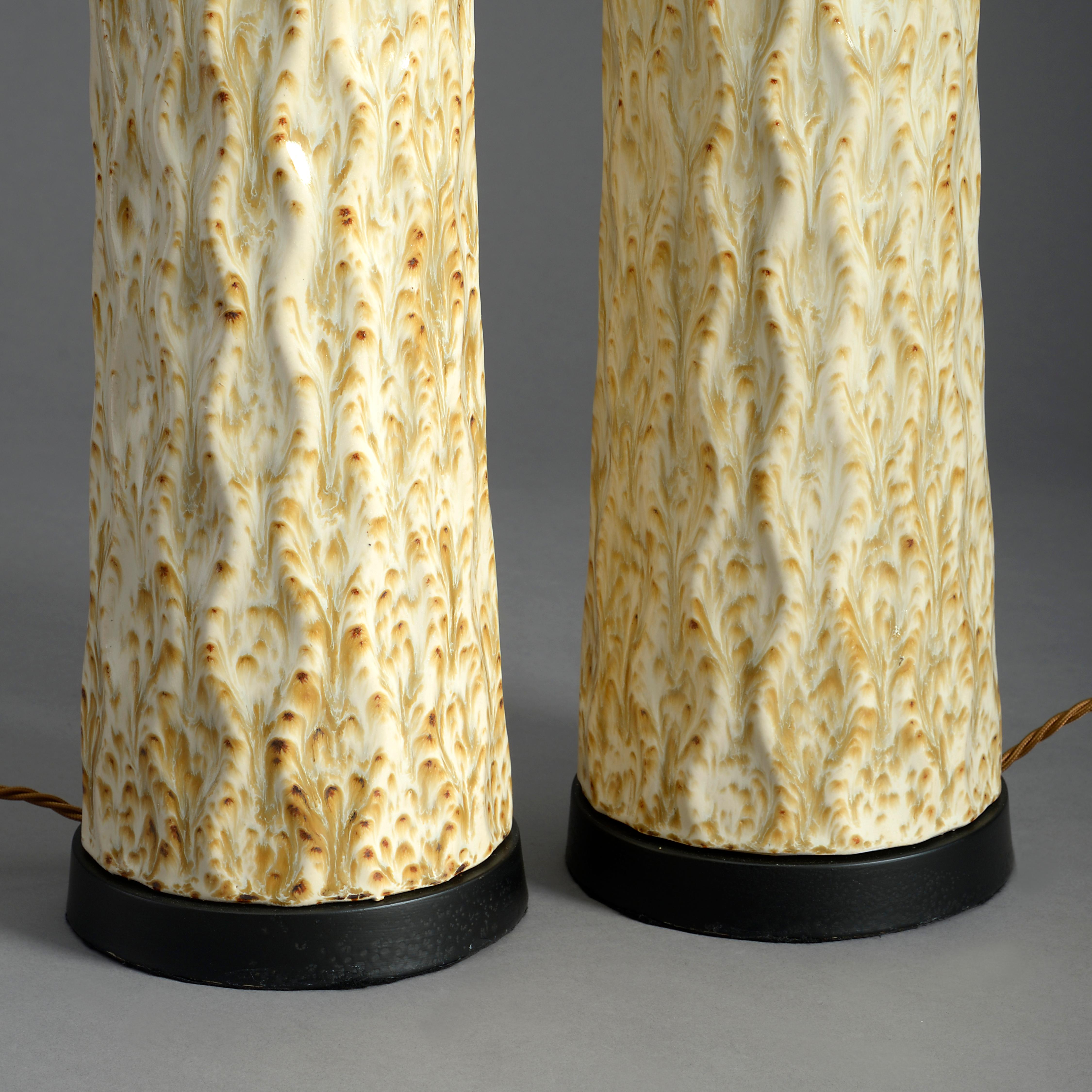 Fired Pair of Mid-Century Ceramic Lamp Bases