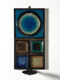 Pair of Mid Century Ceramic Mosaic Wall Candle Sconces by Konrad Galaaen 1960s