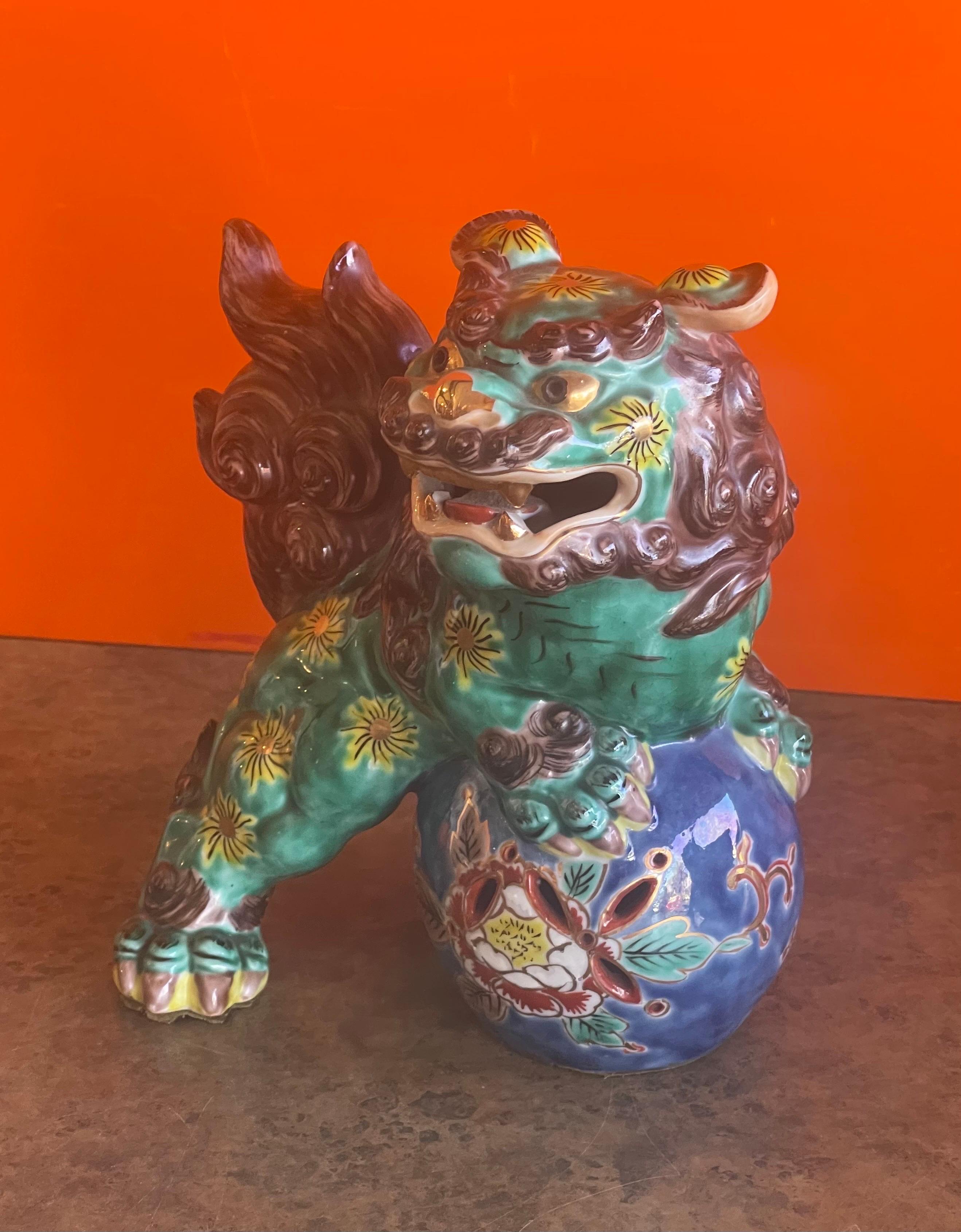 Pair of Mid-Century Ceramic Polychrome Foo Dogs 3