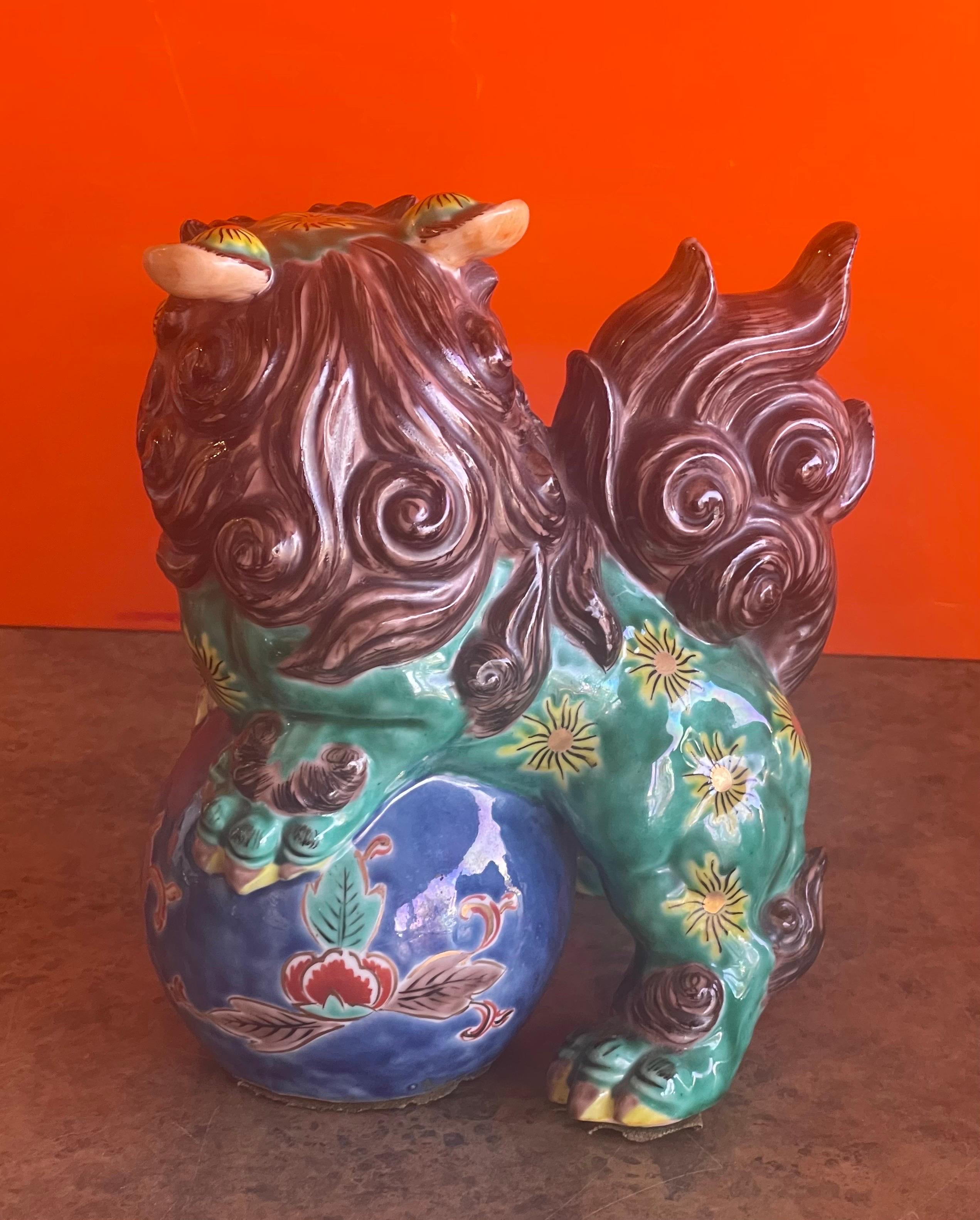 Pair of Mid-Century Ceramic Polychrome Foo Dogs 4