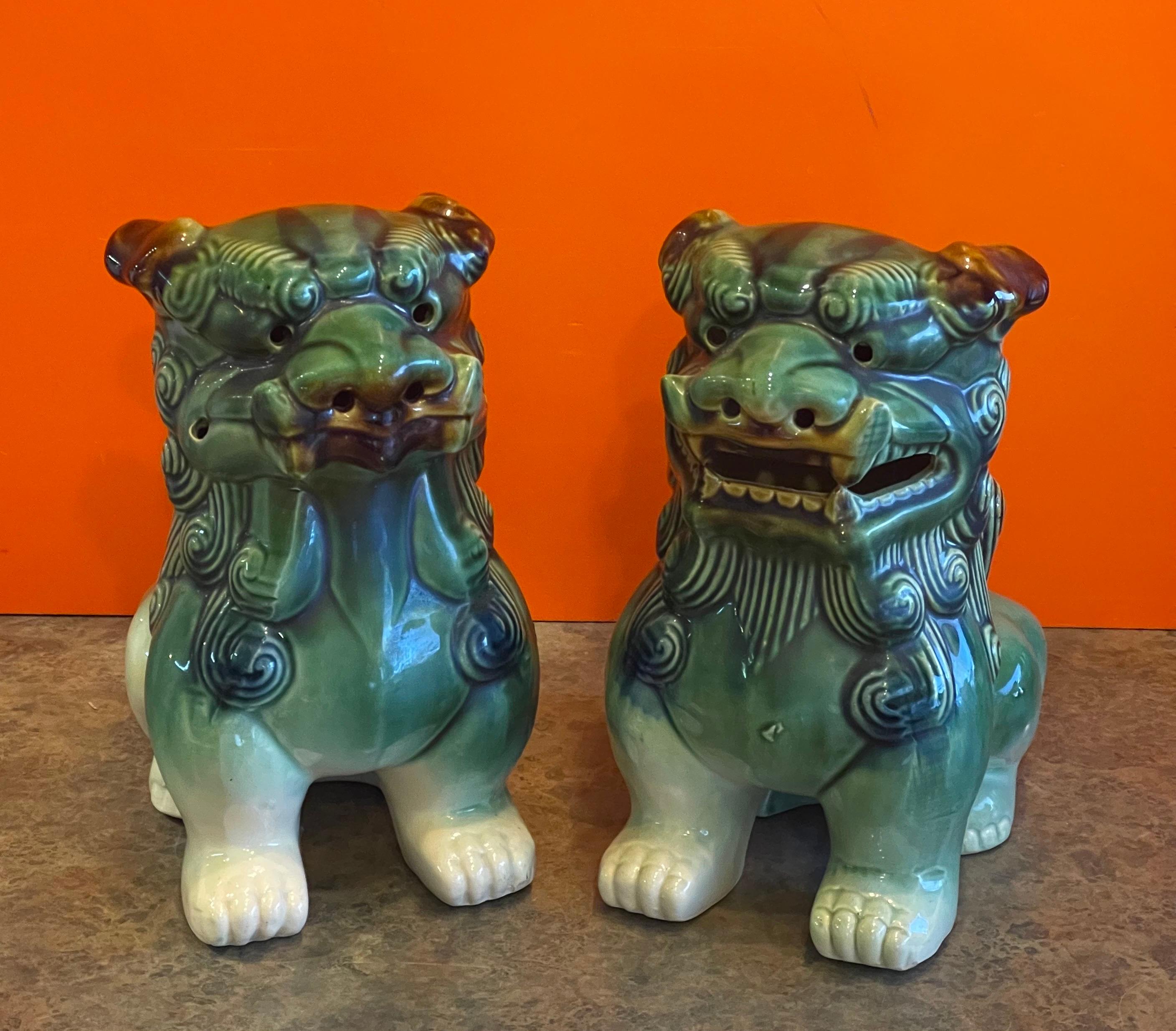 Pair of Mid-Century Ceramic Polychrome Foo Dogs 6