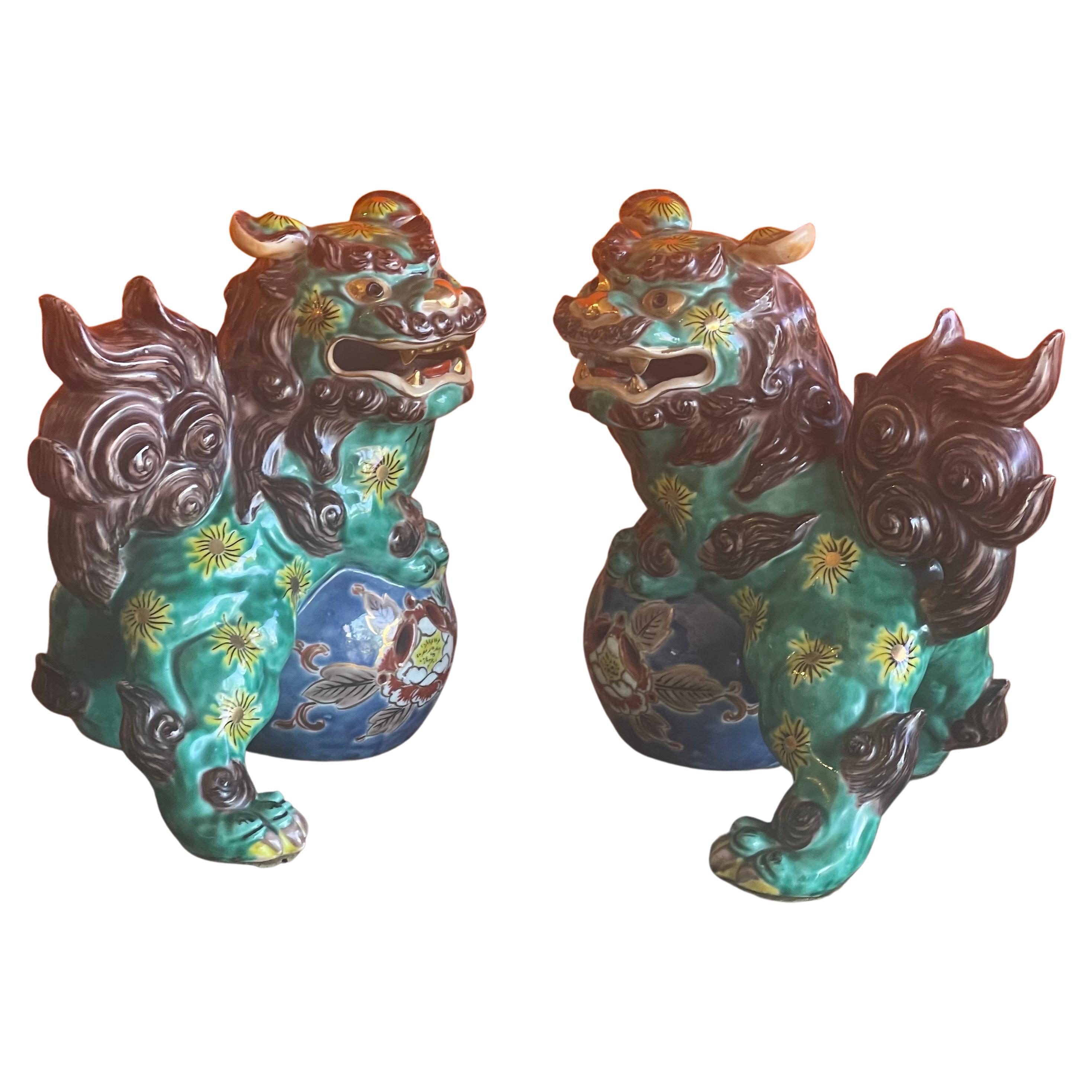 Great pair of mid-century polychrome glazed 