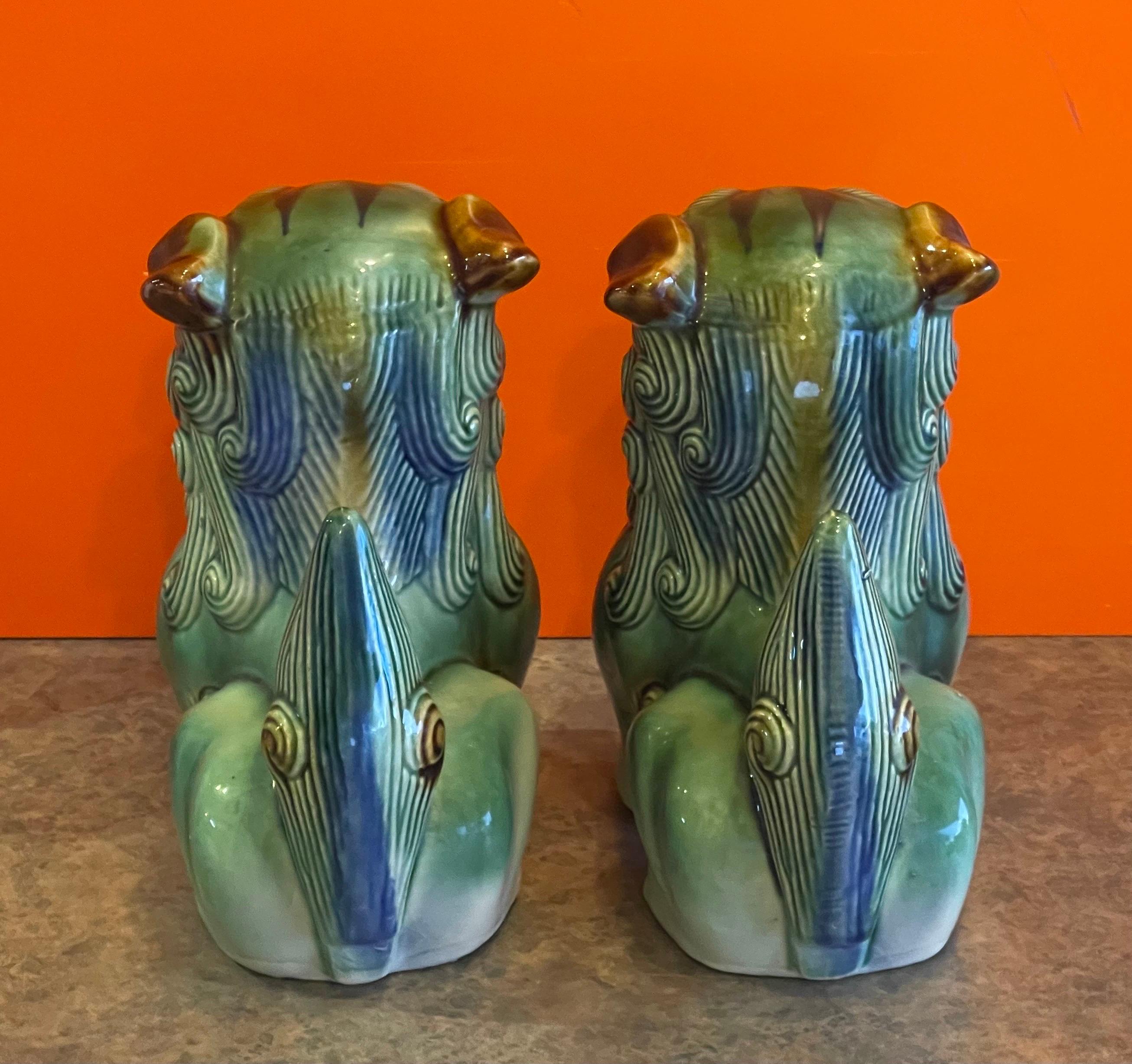 Pair of Mid-Century Ceramic Polychrome Foo Dogs In Good Condition In San Diego, CA