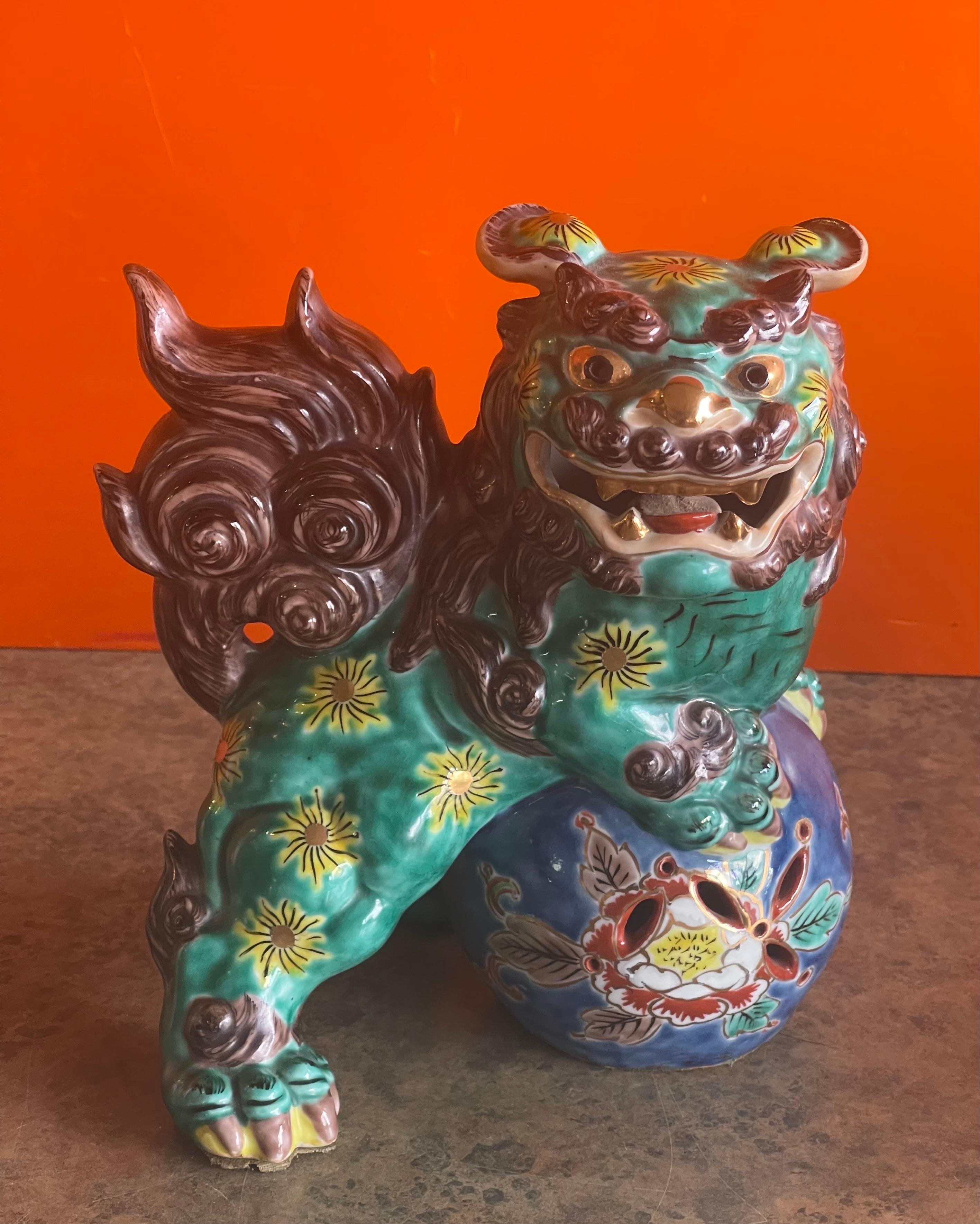 Pair of Mid-Century Ceramic Polychrome Foo Dogs 2