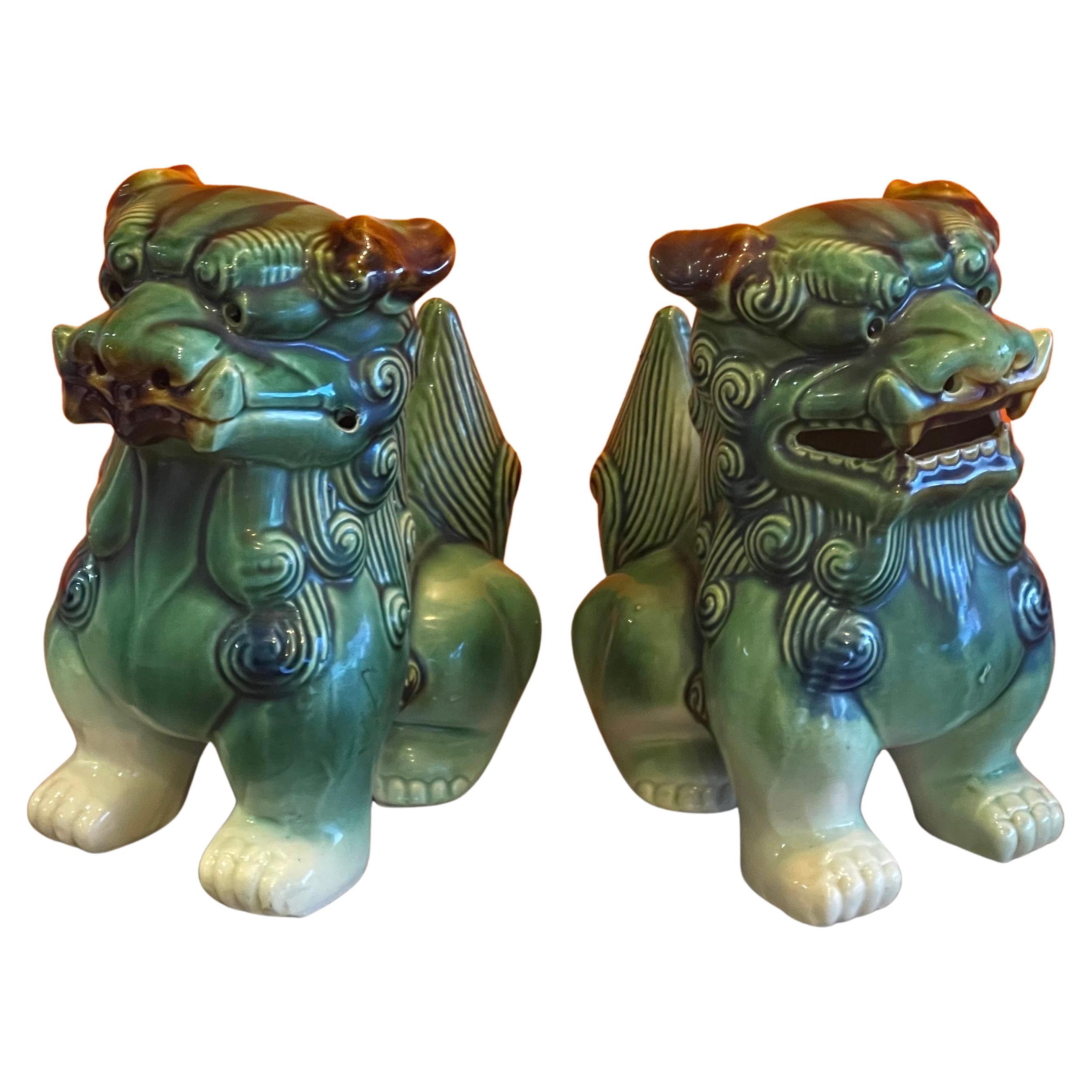 Pair of Mid-Century Ceramic Polychrome Foo Dogs