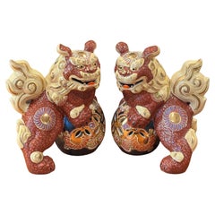 Pair of Mid-Century Ceramic Polychrome Foo Dogs