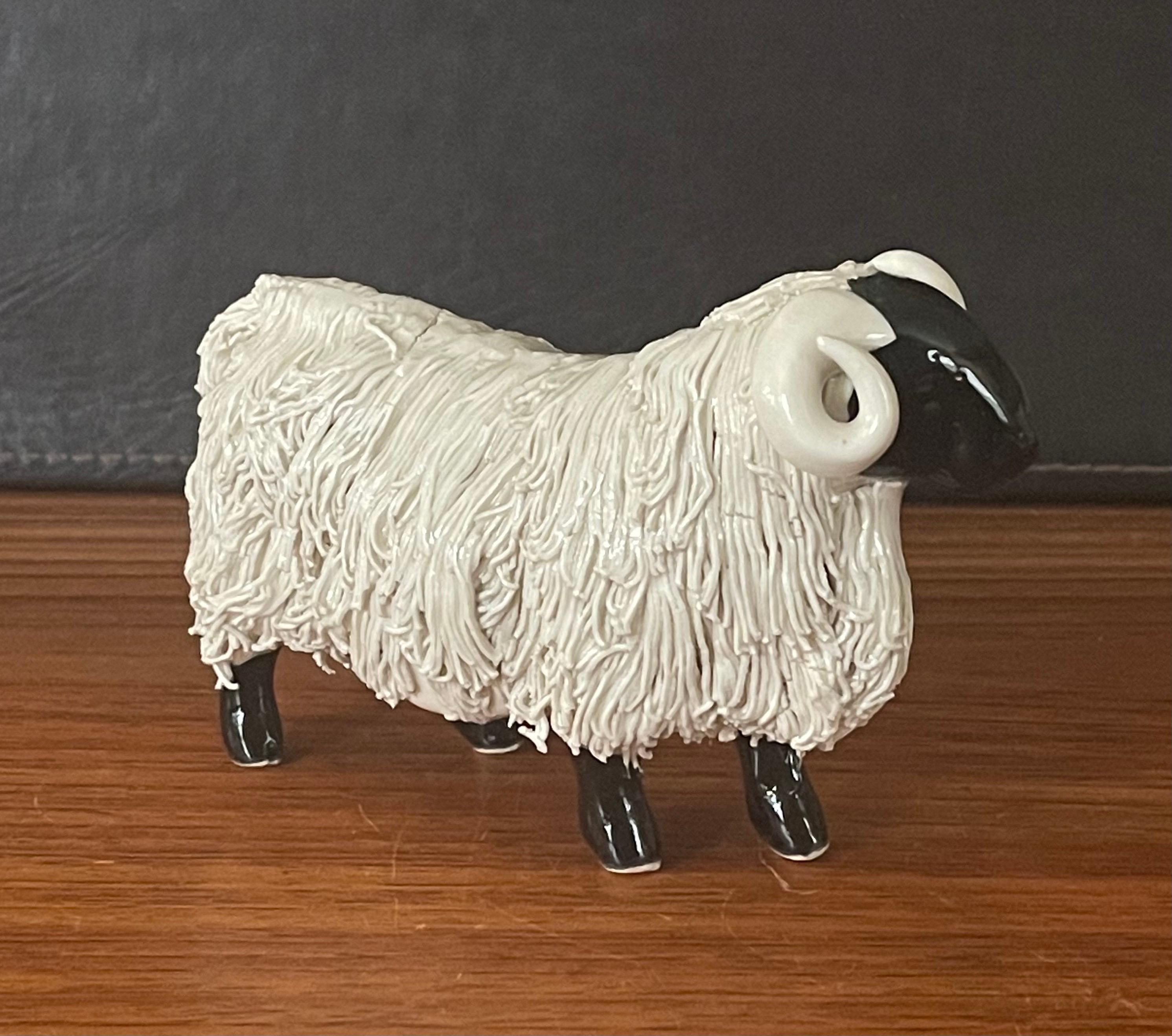 Scottish Pair of Midcentury Ceramic Rams / Sheep Figurines