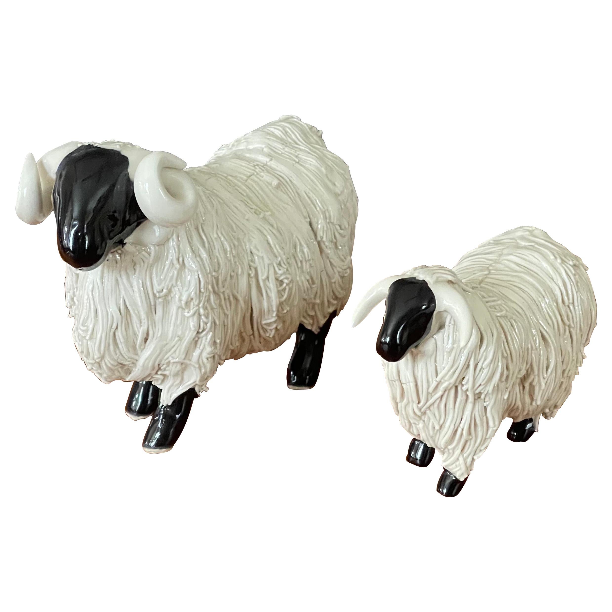 Pair of Midcentury Ceramic Rams / Sheep Figurines