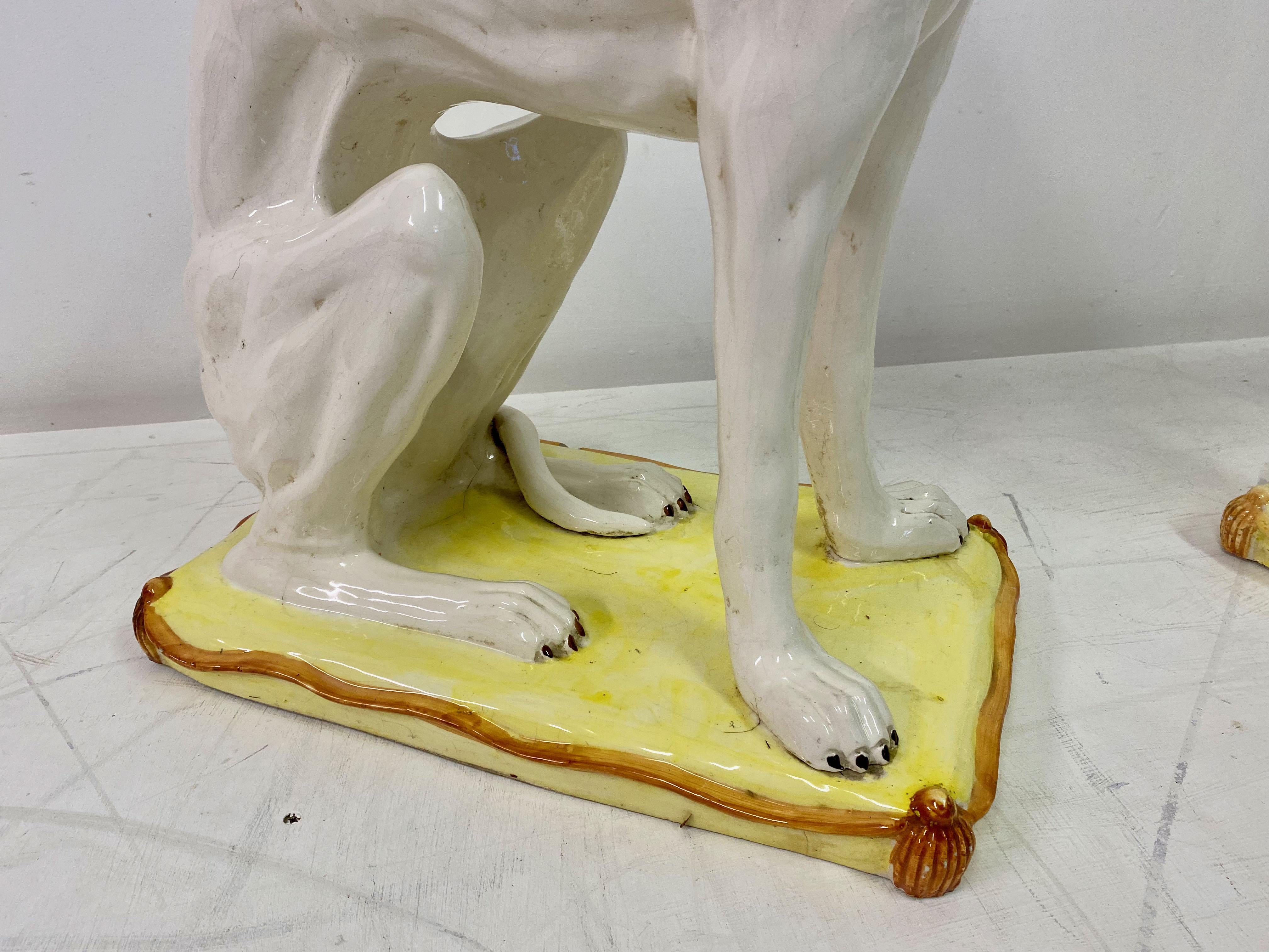 Pair of Mid Century Ceramic Whippets on Cushions 5
