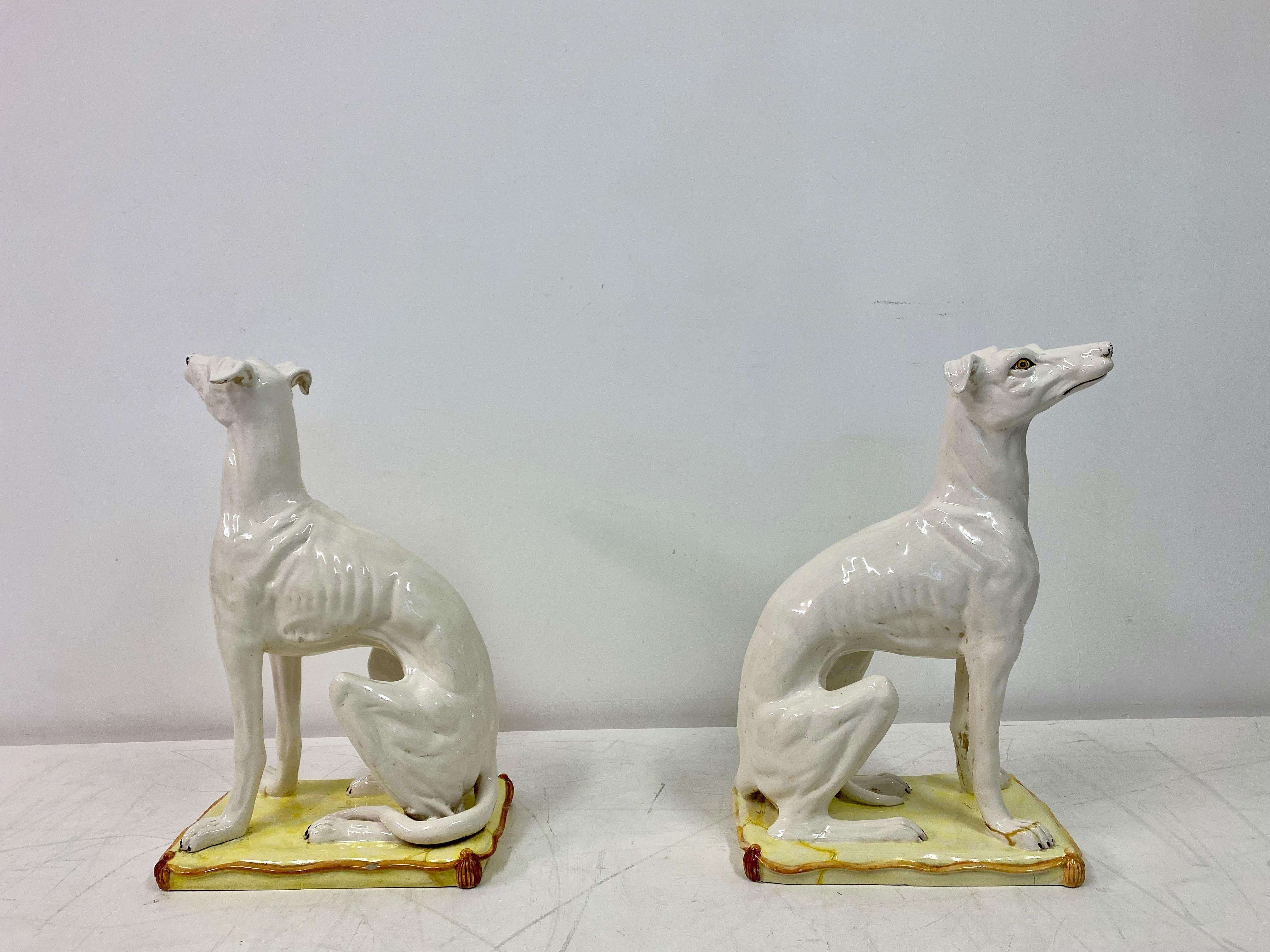 Pair of Mid Century Ceramic Whippets on Cushions 6