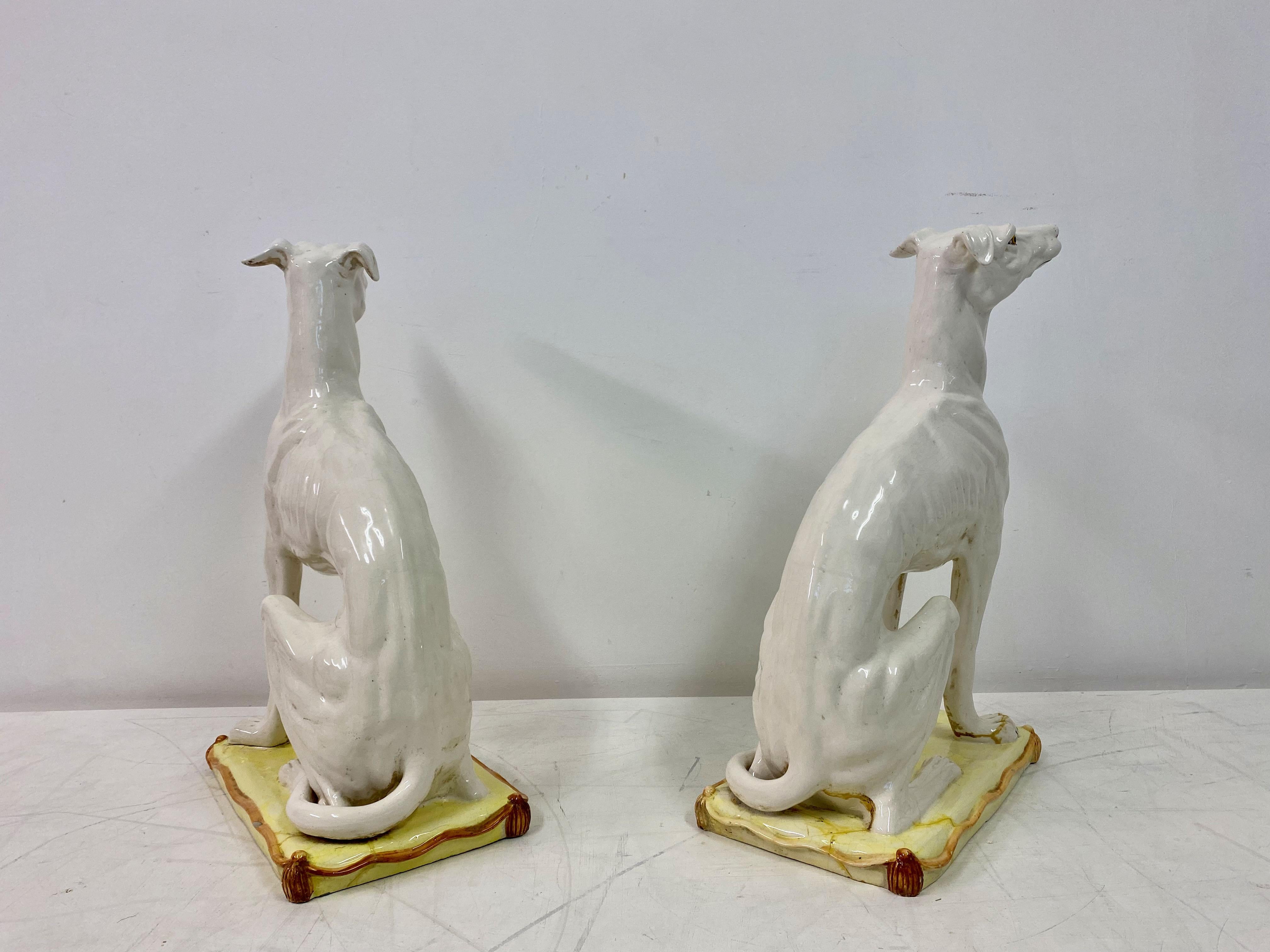 Pair of Mid Century Ceramic Whippets on Cushions 8