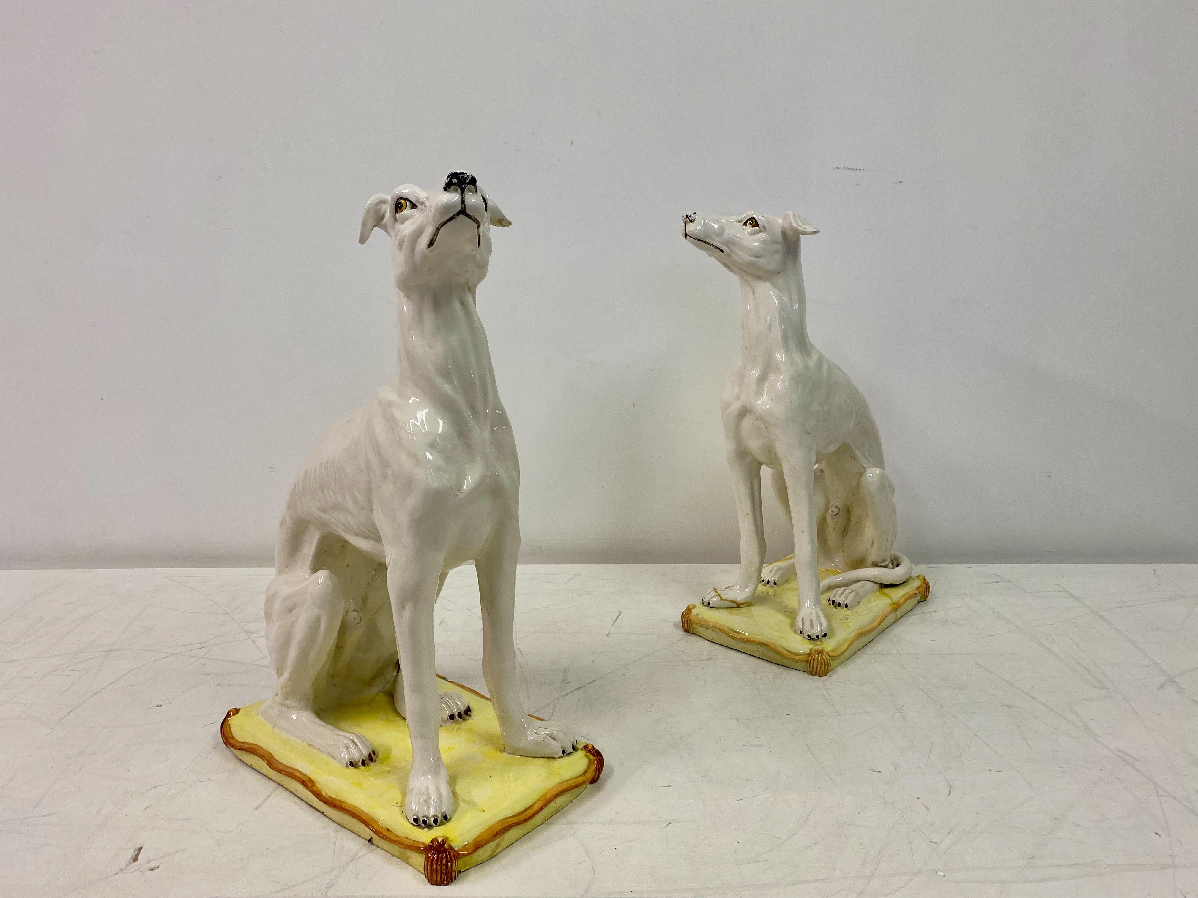 Pair of Mid Century Ceramic Whippets on Cushions 10