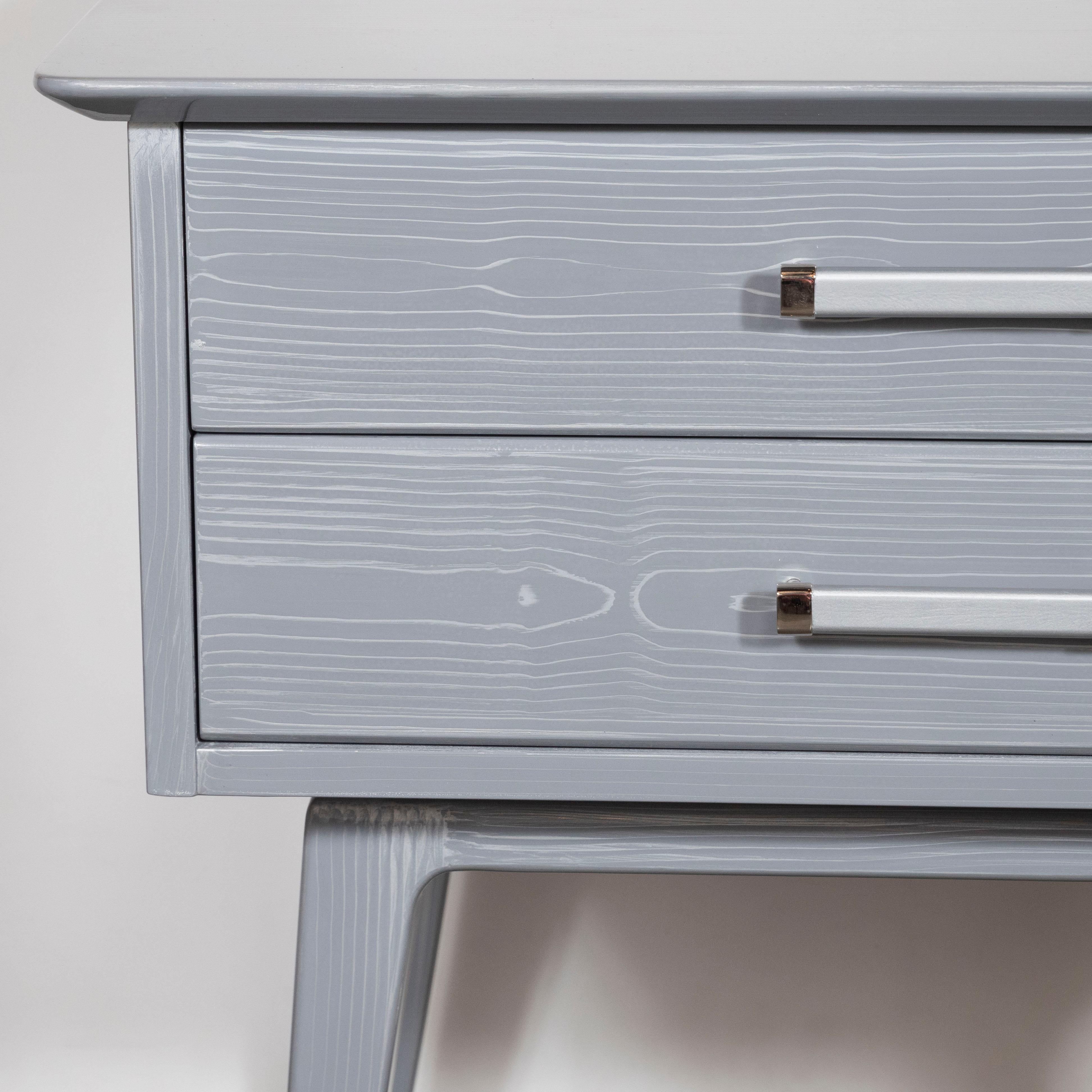 American Pair of Midcentury Cerused Nightstands with Chromed Fittings by John Stuart Inc.