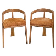 Vintage Pair of Mid Century Cerused Oak Sculptural Tripod French Chairs