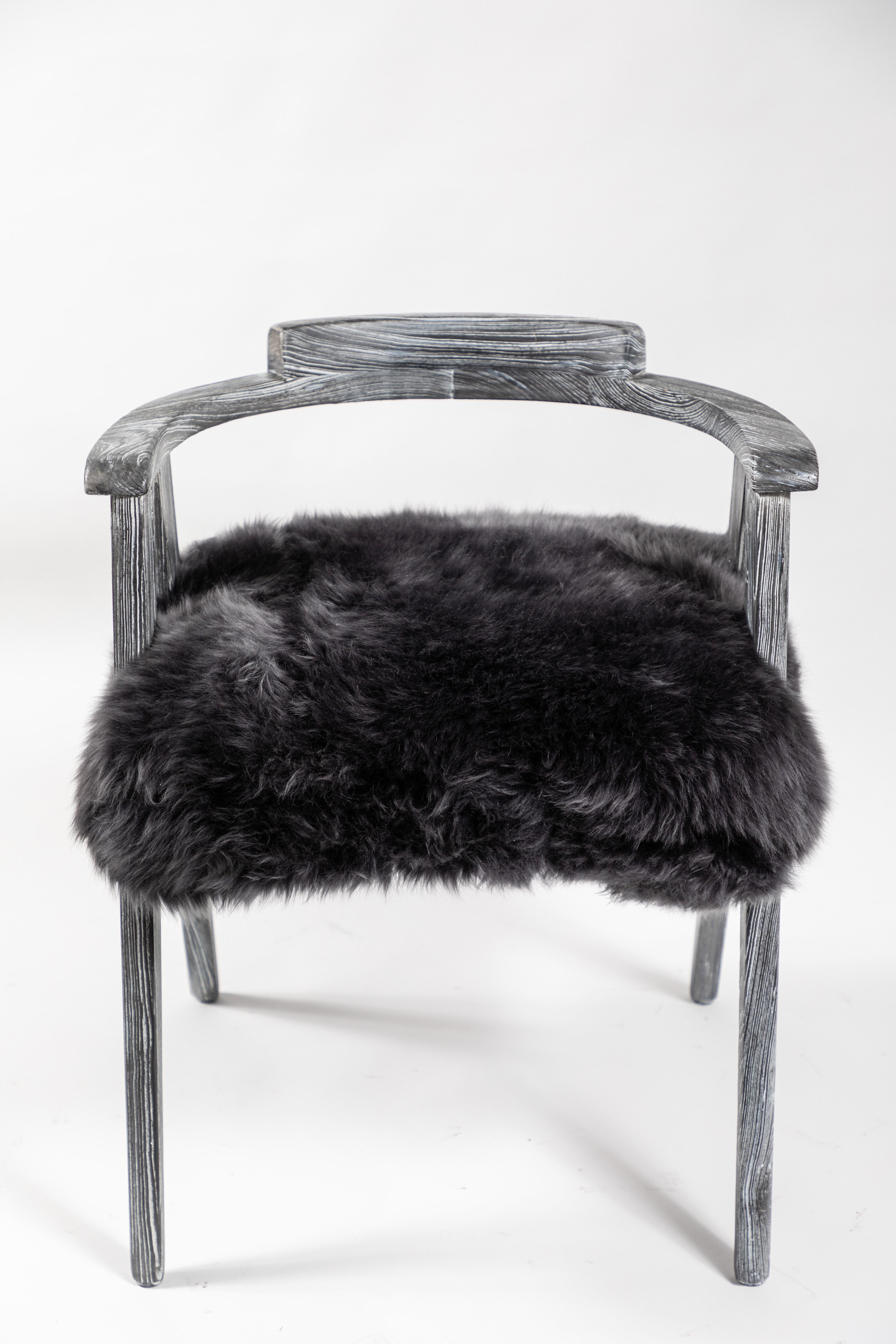 Mid-20th Century Pair of Midcentury Cerused Wood and Fur Scissor Leg Chairs
