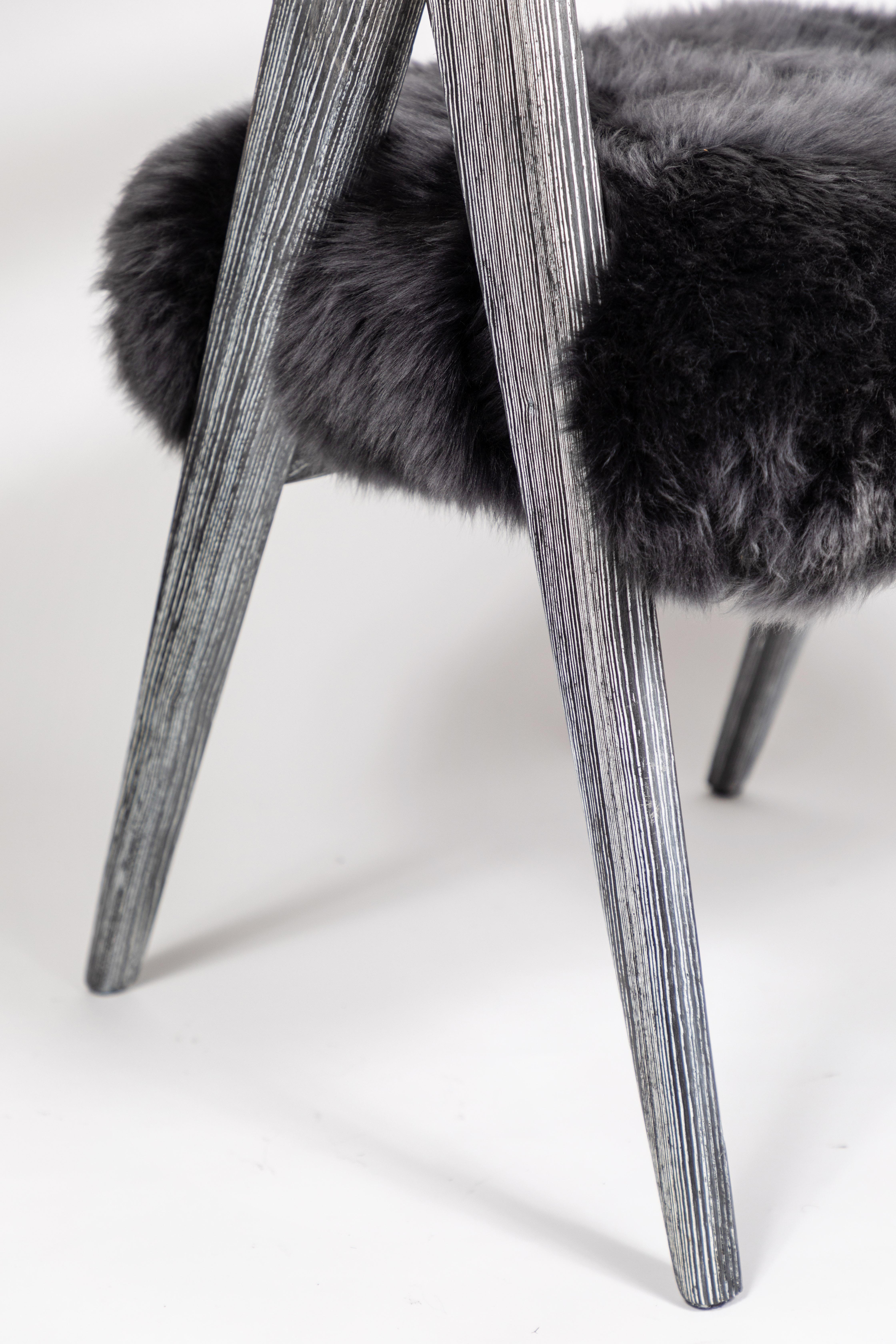 Pair of Midcentury Cerused Wood and Fur Scissor Leg Chairs 1