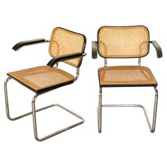 Paire de fauteuils Cesca du milieu du siècle Marcel Breuer Knoll Cane Tubular Steel 1974