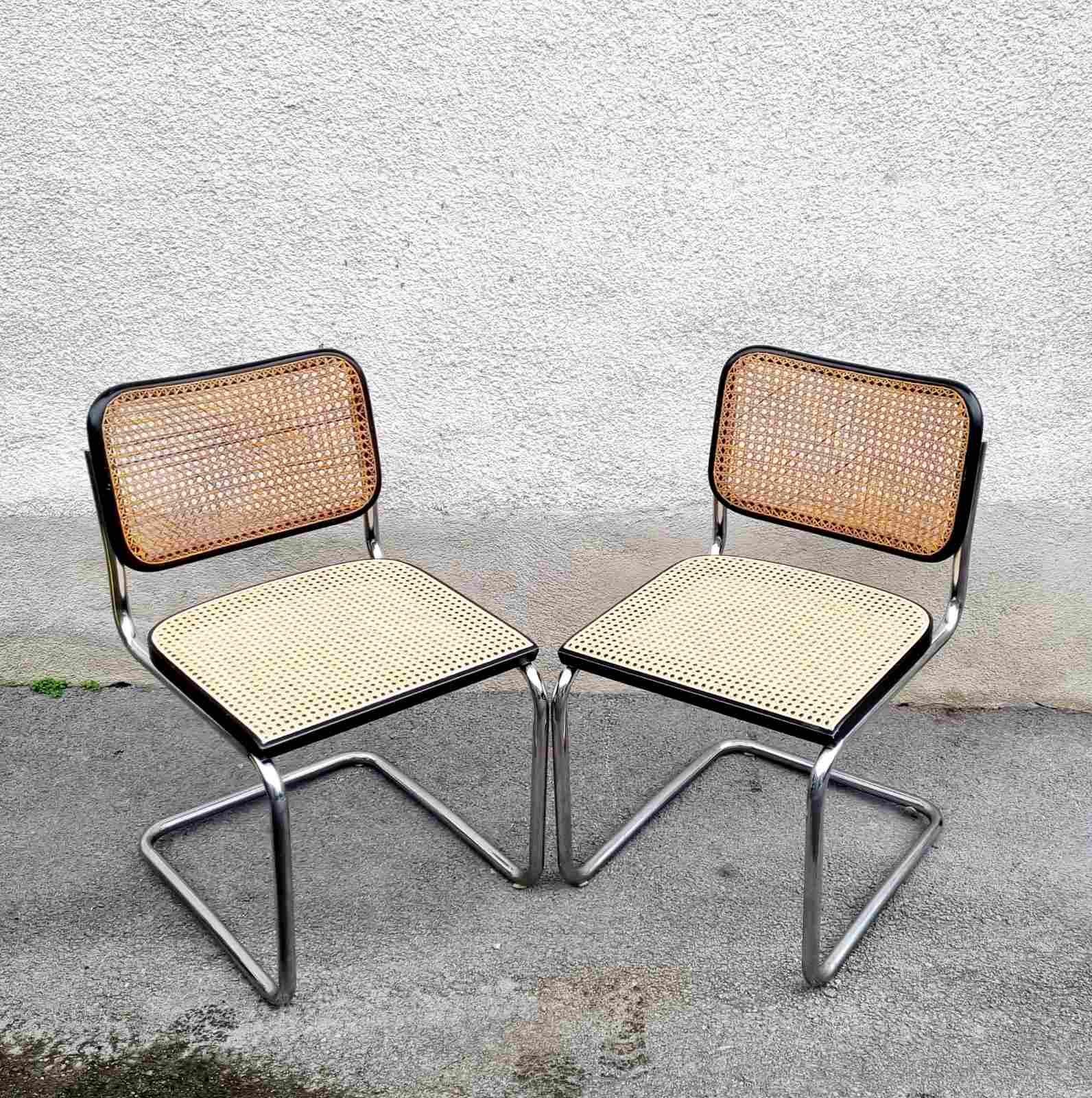 Pair of Mid Century Cesca Chairs by Gavina, Design Marcel Breuer, Italy 60s For Sale 4