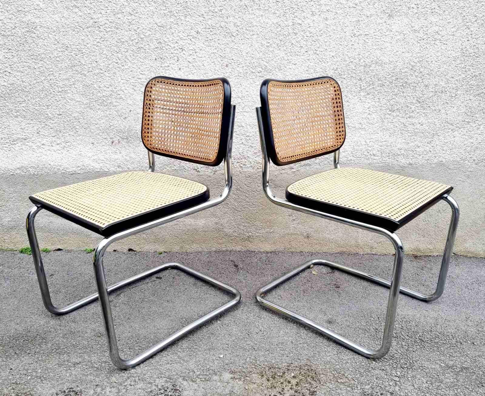 Pair of Mid Century Cesca Chairs by Gavina, Design Marcel Breuer, Italy 60s For Sale 5