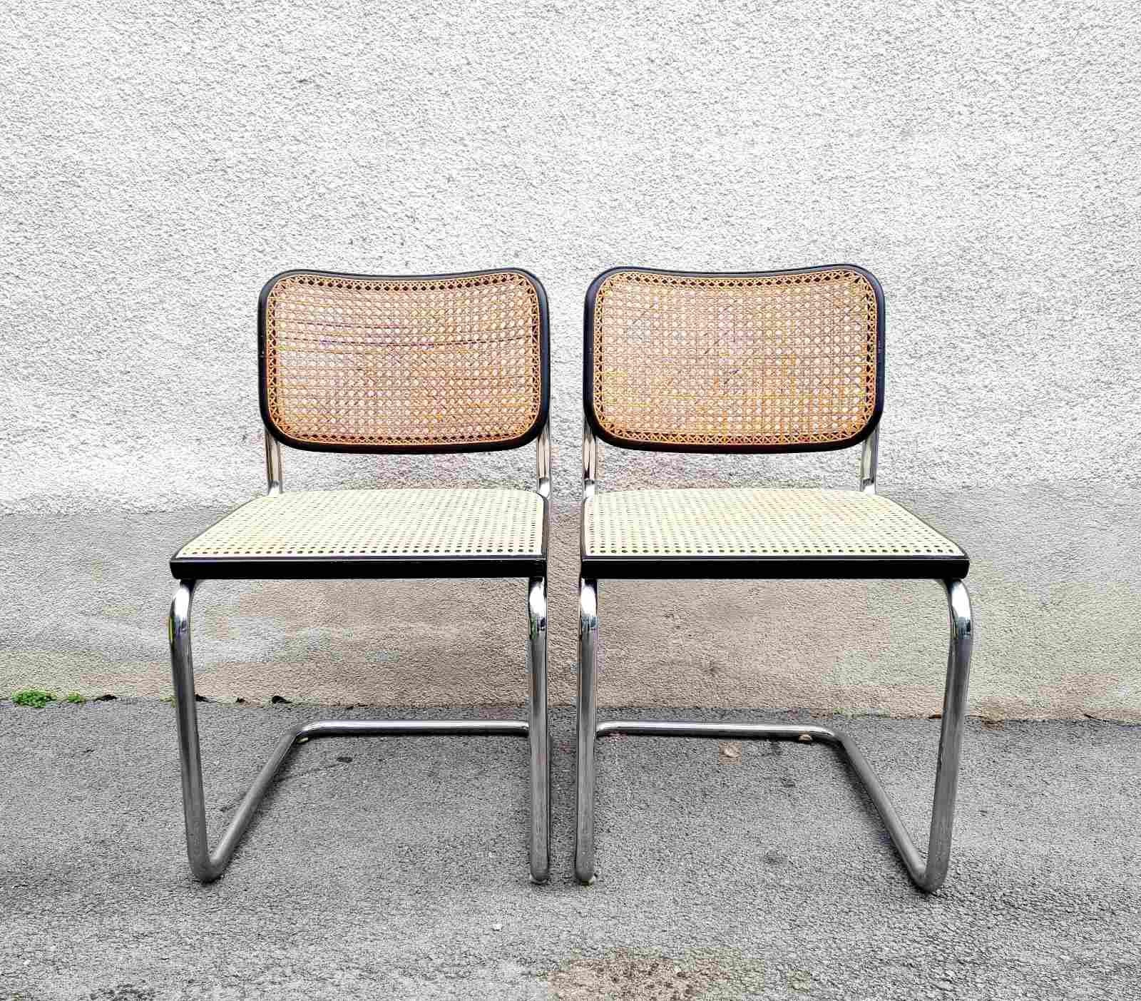 Pair of Mid Century Cesca Chairs by Gavina, Design Marcel Breuer, Italy 60s In Good Condition For Sale In Lucija, SI