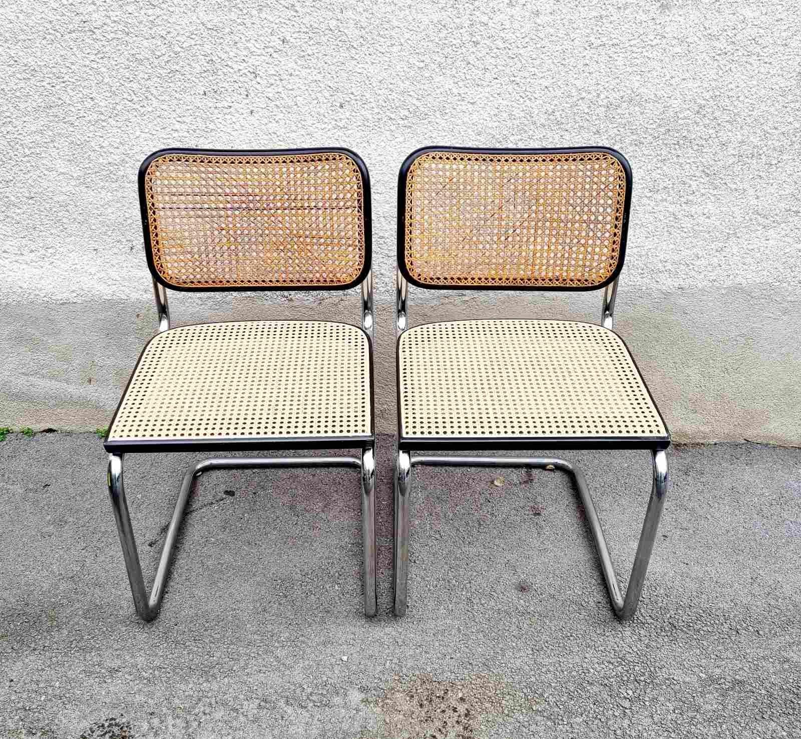 Mid-20th Century Pair of Mid Century Cesca Chairs by Gavina, Design Marcel Breuer, Italy 60s For Sale