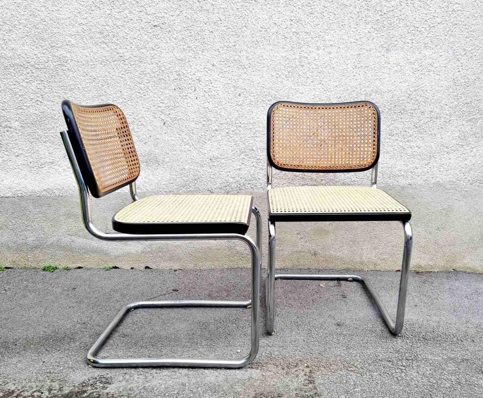 Metal Pair of Mid Century Cesca Chairs by Gavina, Design Marcel Breuer, Italy 60s For Sale