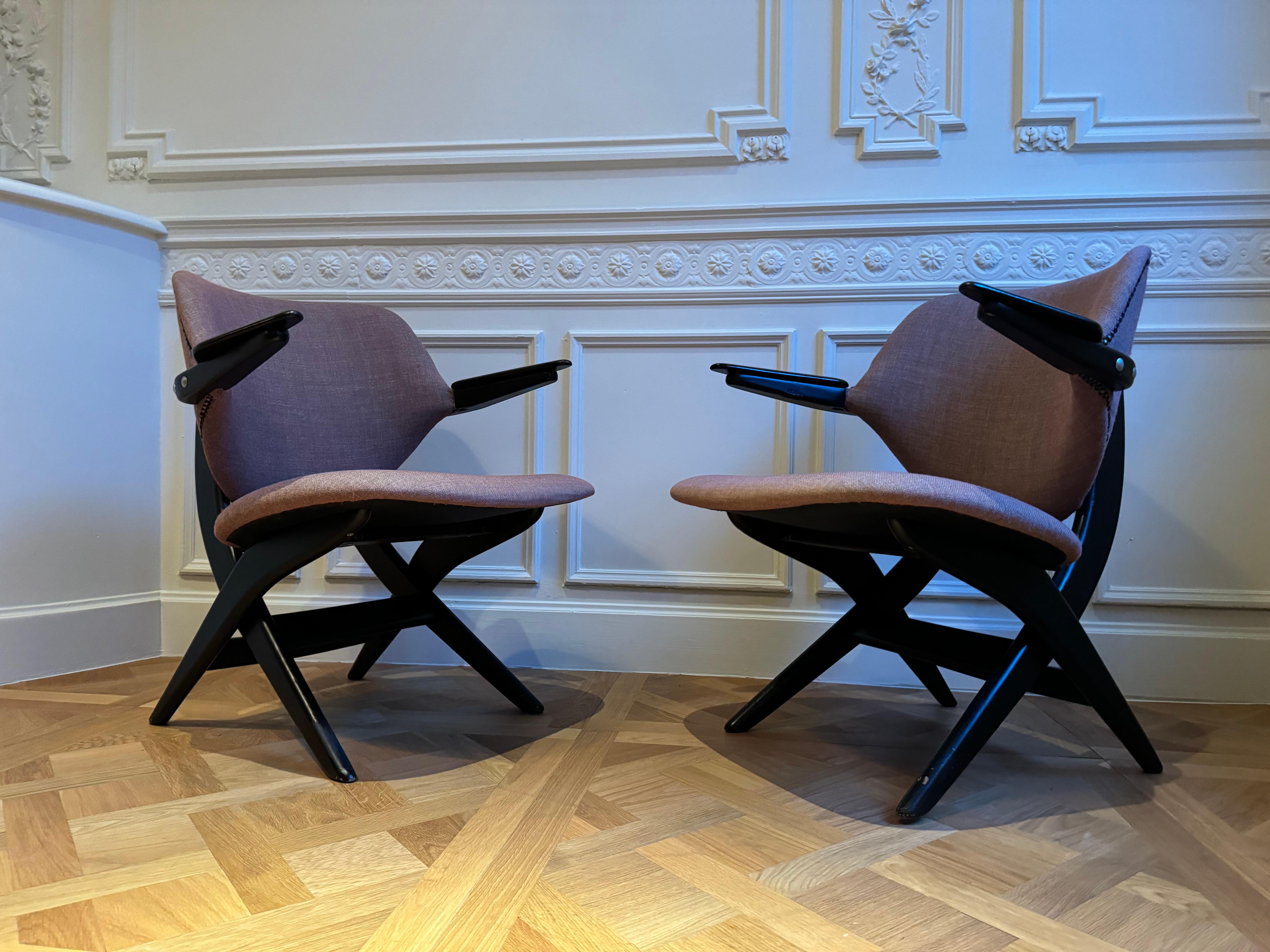 Pair of mid century chairs by Louis Van Teeffelen for Webe, 1950s, Netherlands 