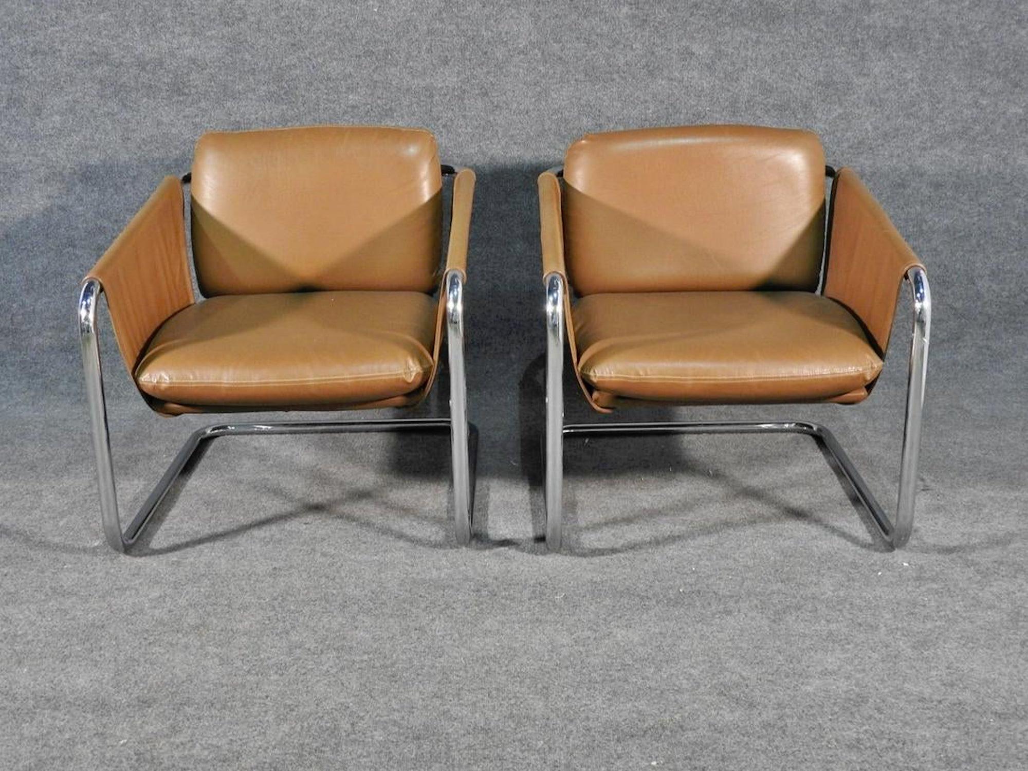 Pair of modern style vinyl and chrome frame chairs by Thonet.
(Please confirm item location - NY or NJ - with dealer).
 