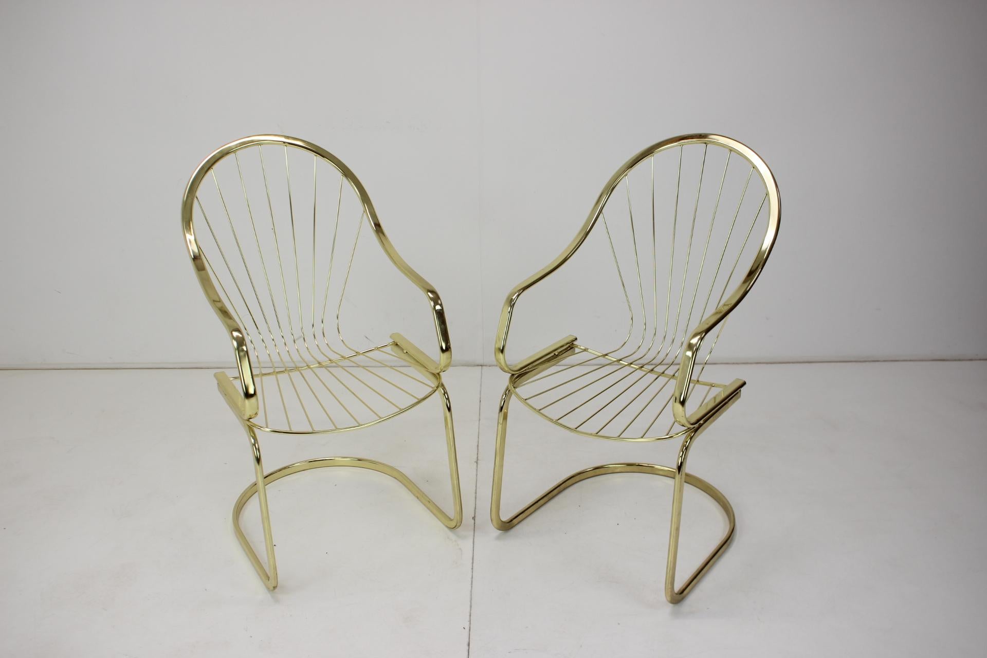 Brass Pair of Mid-Century Chairs Designed by Gastone Rinaldi, Italy, 1970s