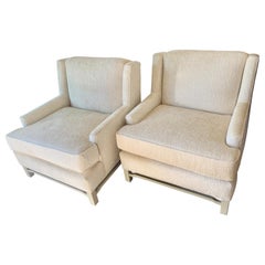 Vintage Pair of Midcentury Chairs in Bouclé Upholstery with Lacquered Wood Frame