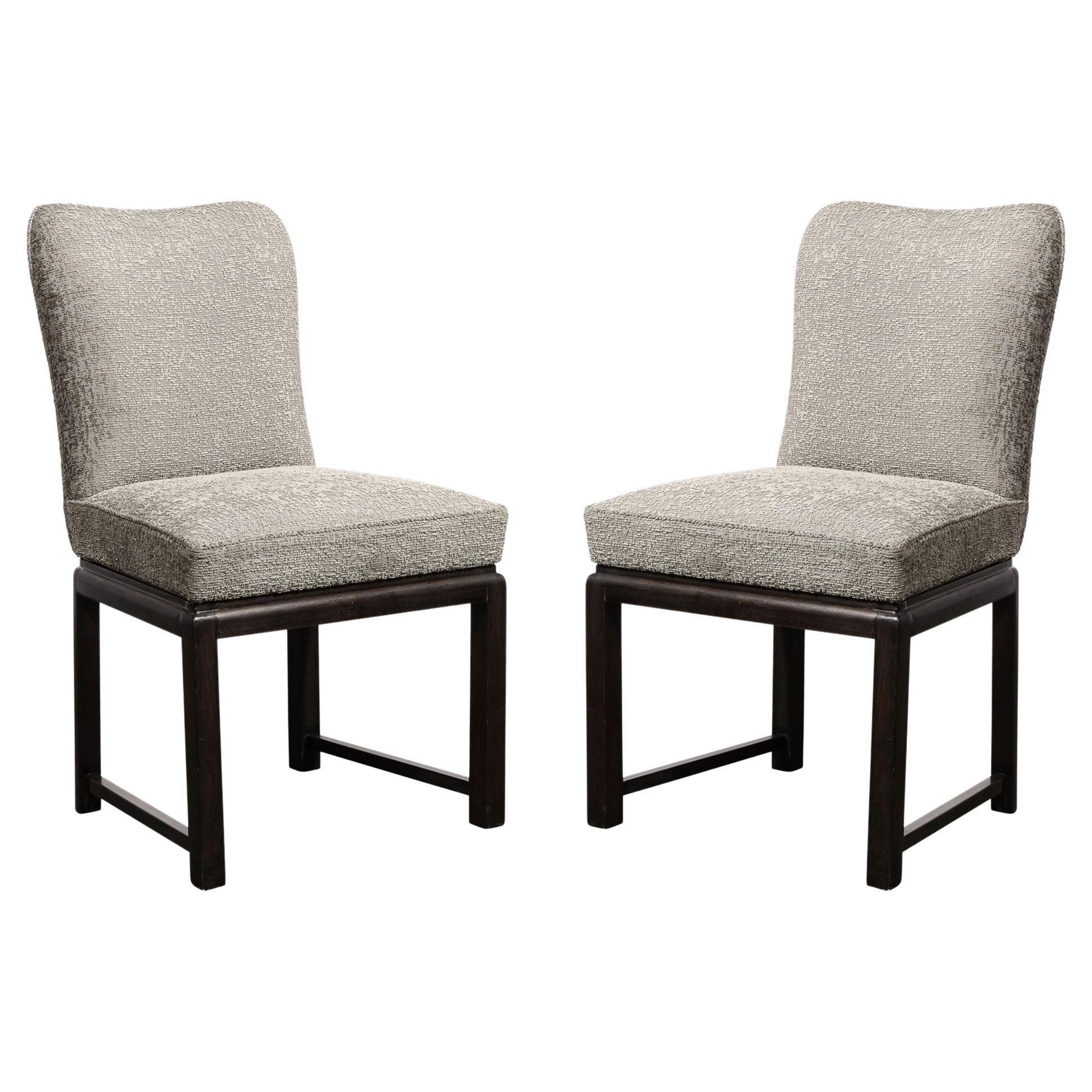 Pair of Midcentury Chairs in Ebonized Walnut Base W/ Holly Hunt Fabric