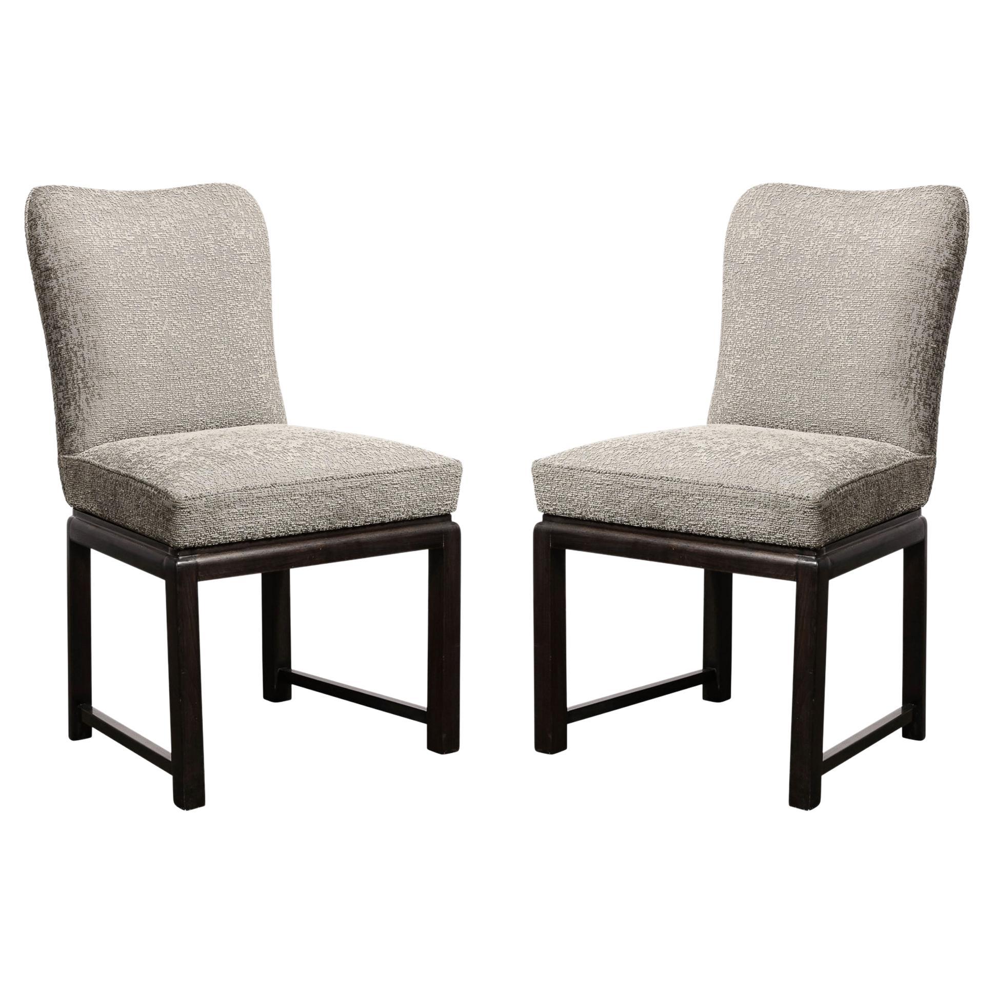 Pair of Midcentury Chairs in Ebonized Walnut Base W/ Holly Hunt Fabric For Sale