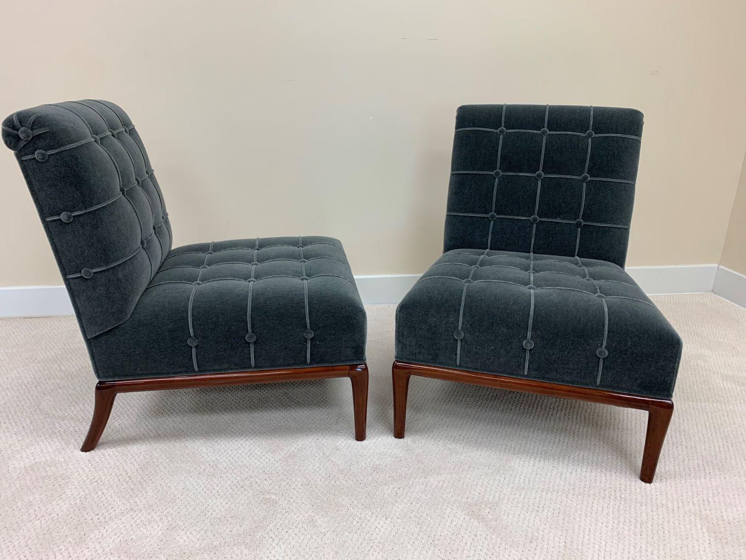 Mid-Century Modern Pair of Mid Century Modern Chairs in the Style of Robsjohn-Gibbings in  Mohair
