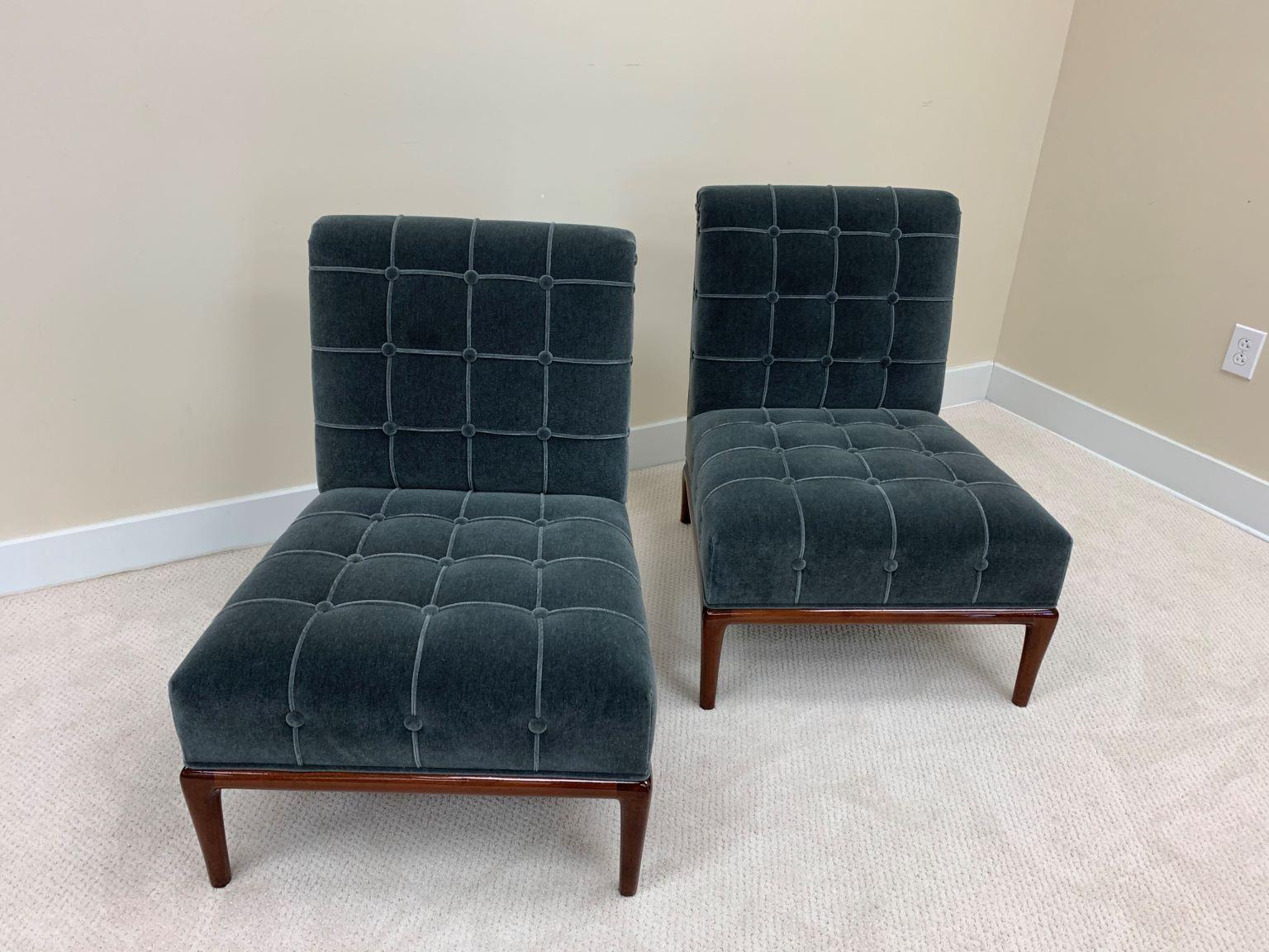 American Pair of Mid Century Modern Chairs in the Style of Robsjohn-Gibbings in  Mohair