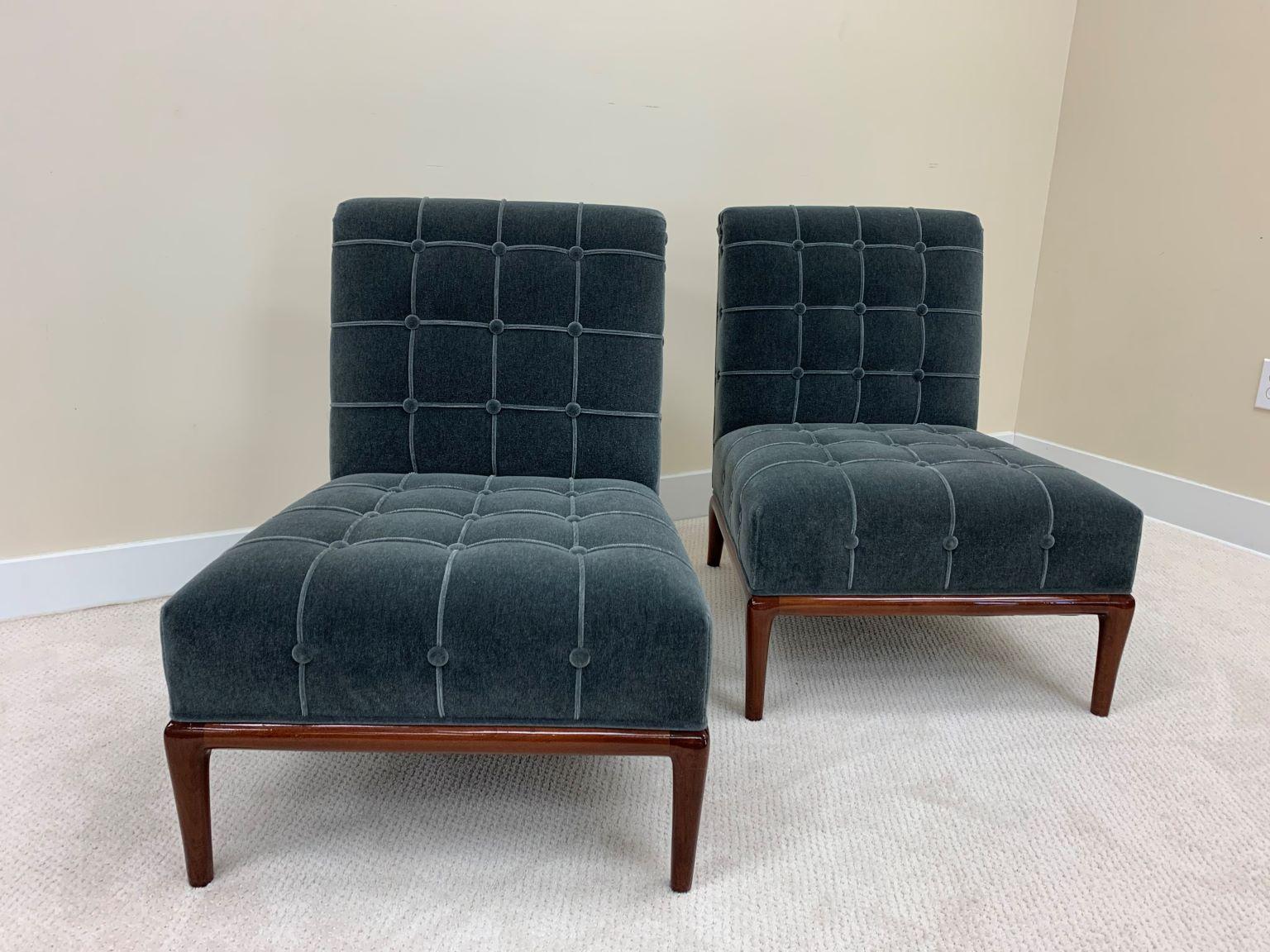 Stained Pair of Mid Century Modern Chairs in the Style of Robsjohn-Gibbings in  Mohair